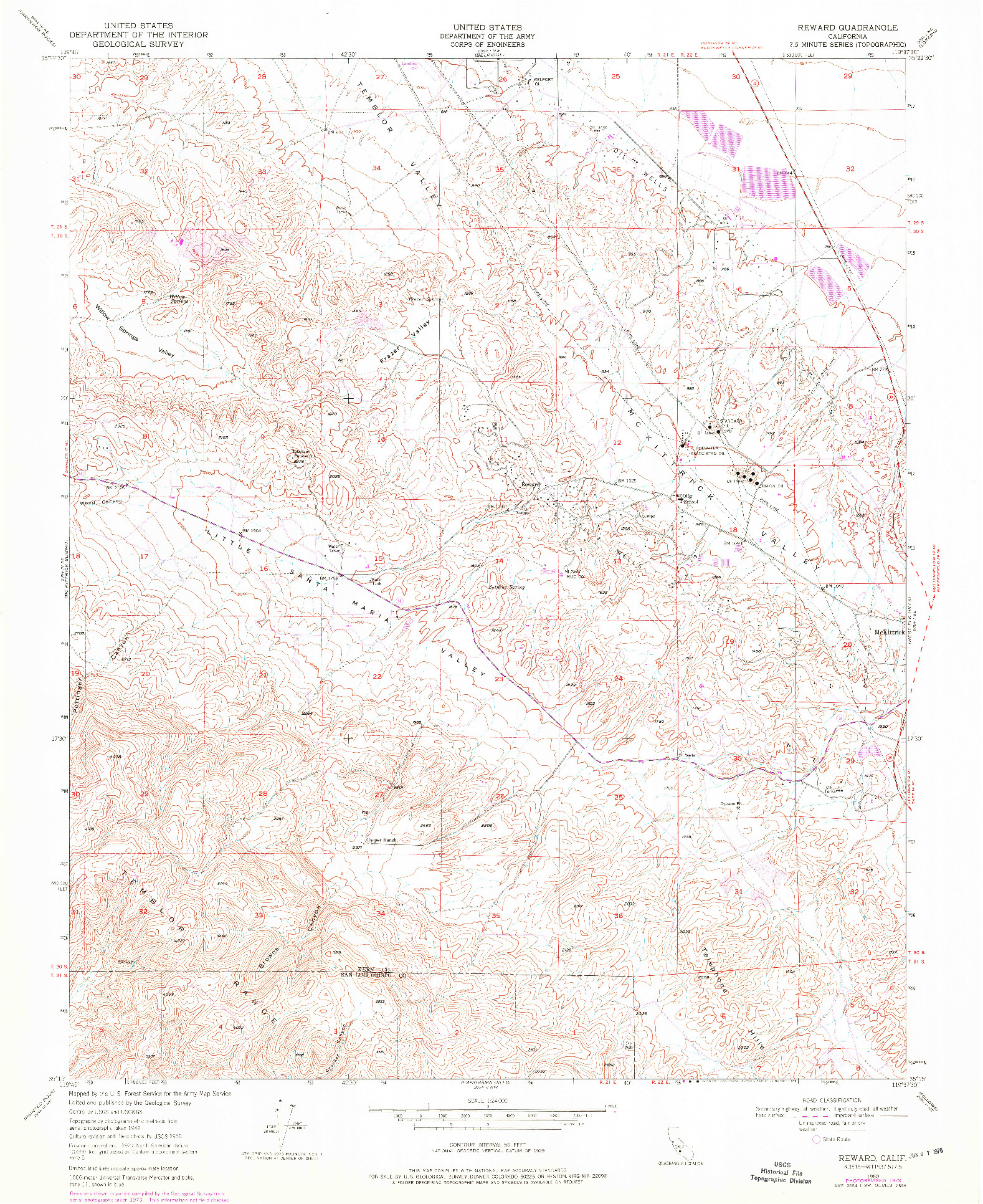 USGS 1:24000-SCALE QUADRANGLE FOR REWARD, CA 1950