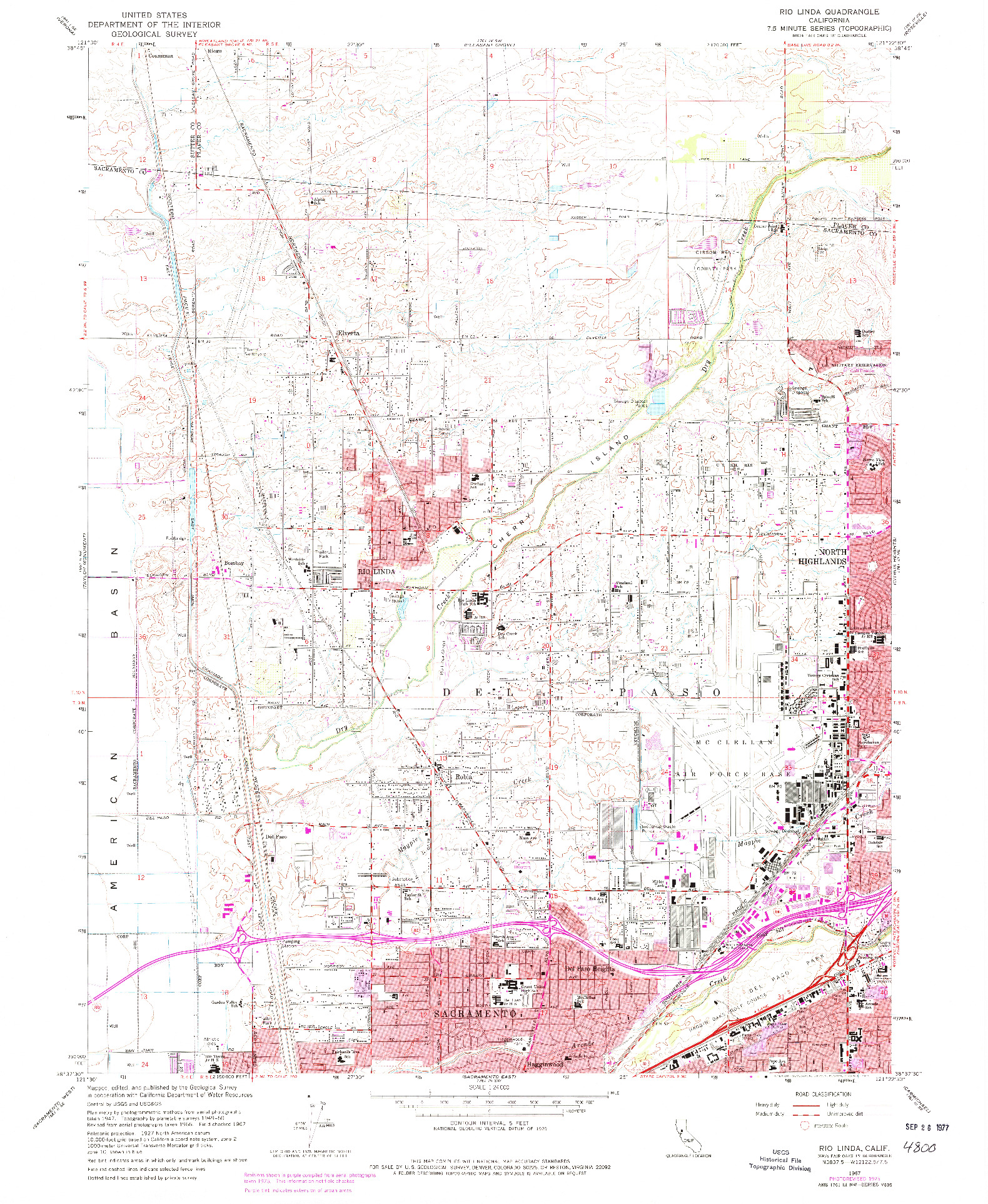 USGS 1:24000-SCALE QUADRANGLE FOR RIO LINDA, CA 1967