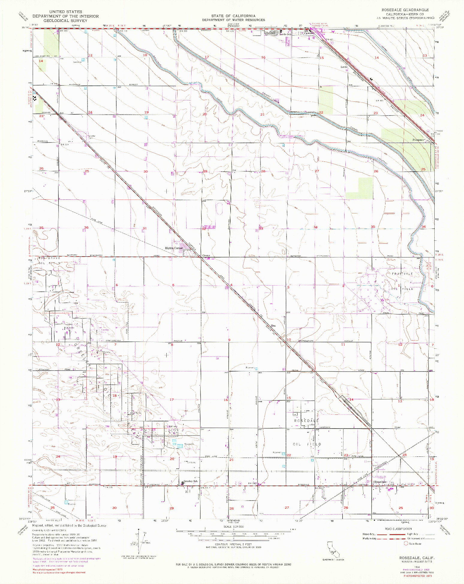 USGS 1:24000-SCALE QUADRANGLE FOR ROSEDALE, CA 1954