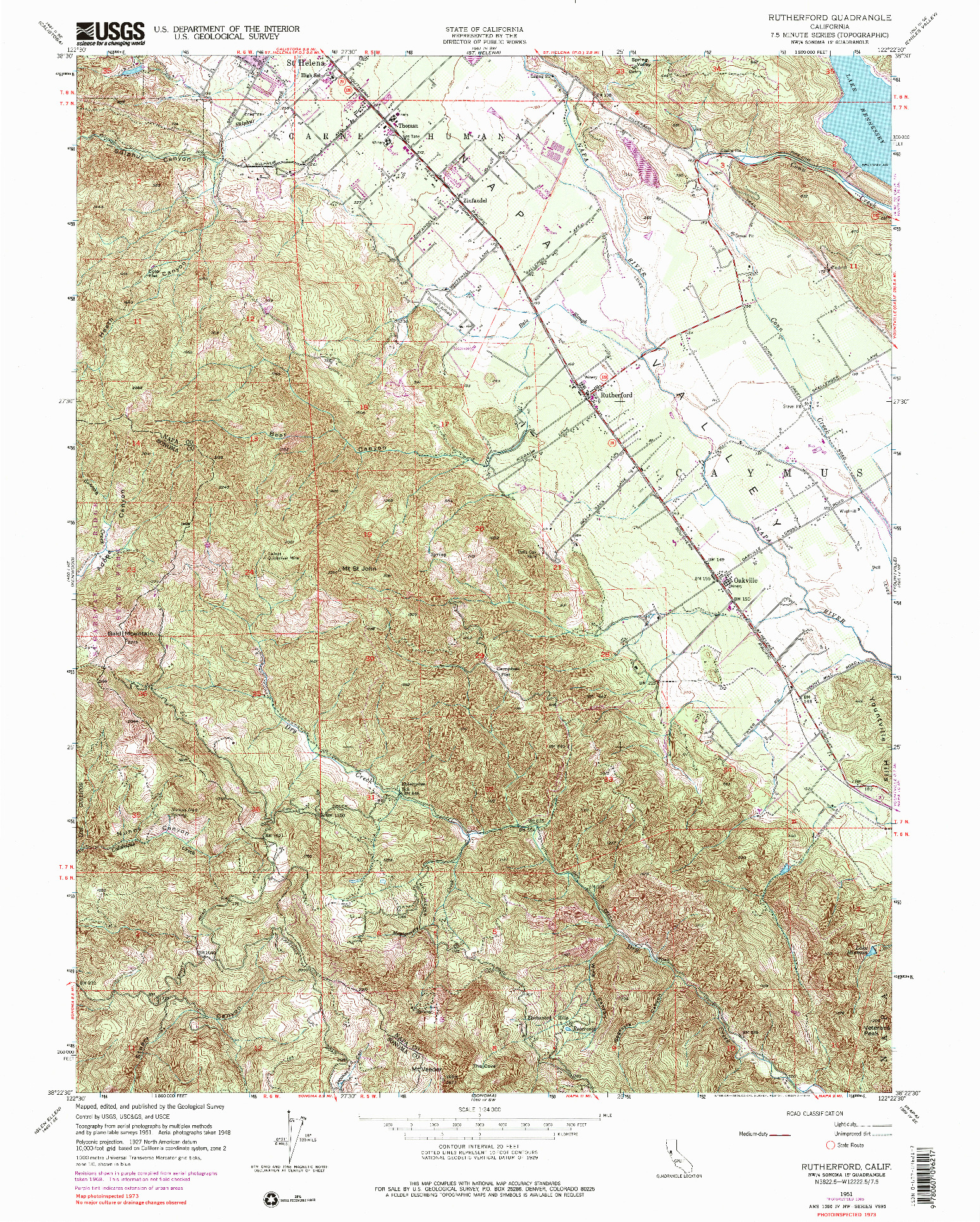 USGS 1:24000-SCALE QUADRANGLE FOR RUTHERFORD, CA 1951