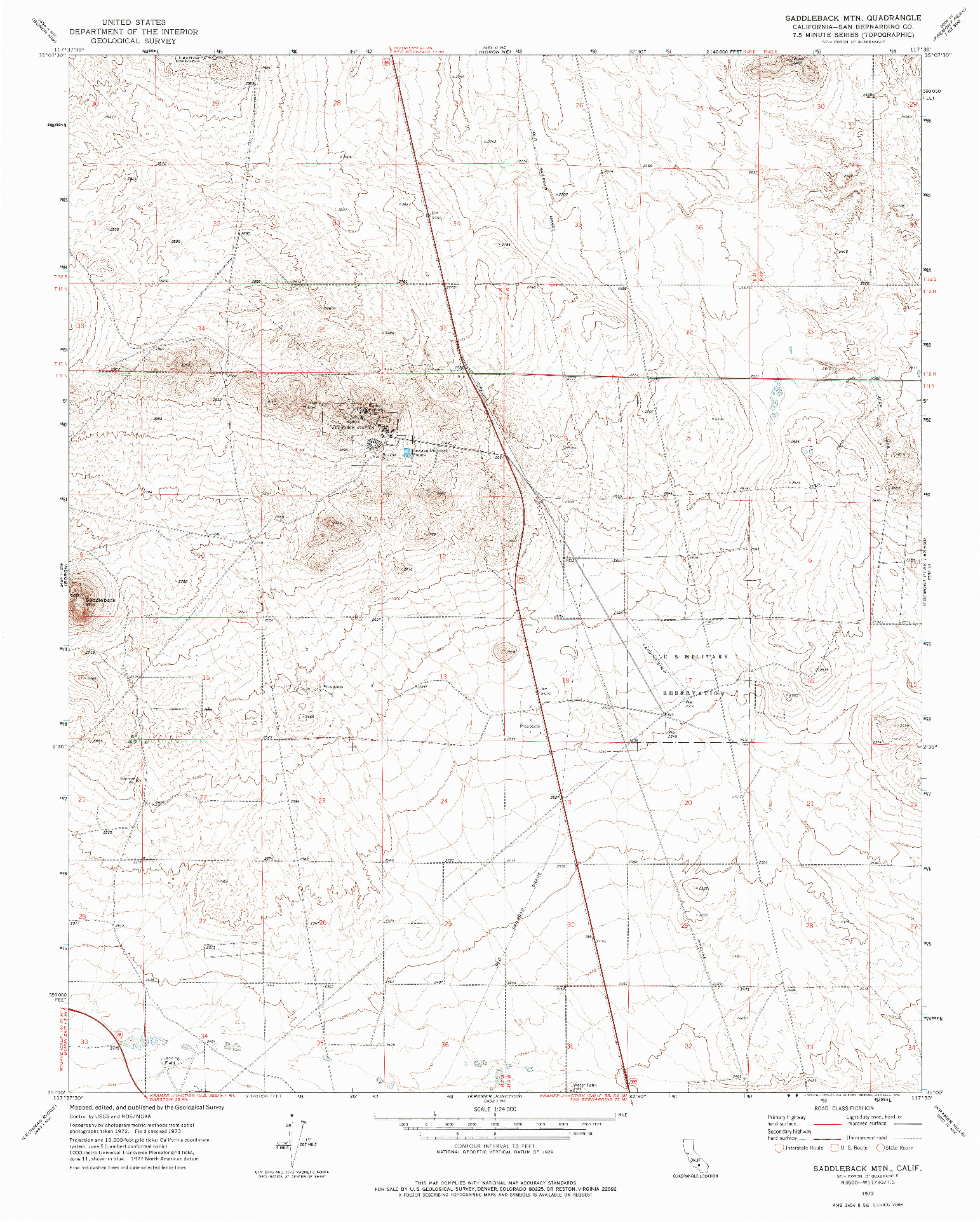 USGS 1:24000-SCALE QUADRANGLE FOR SADDLEBACK MTN, CA 1973