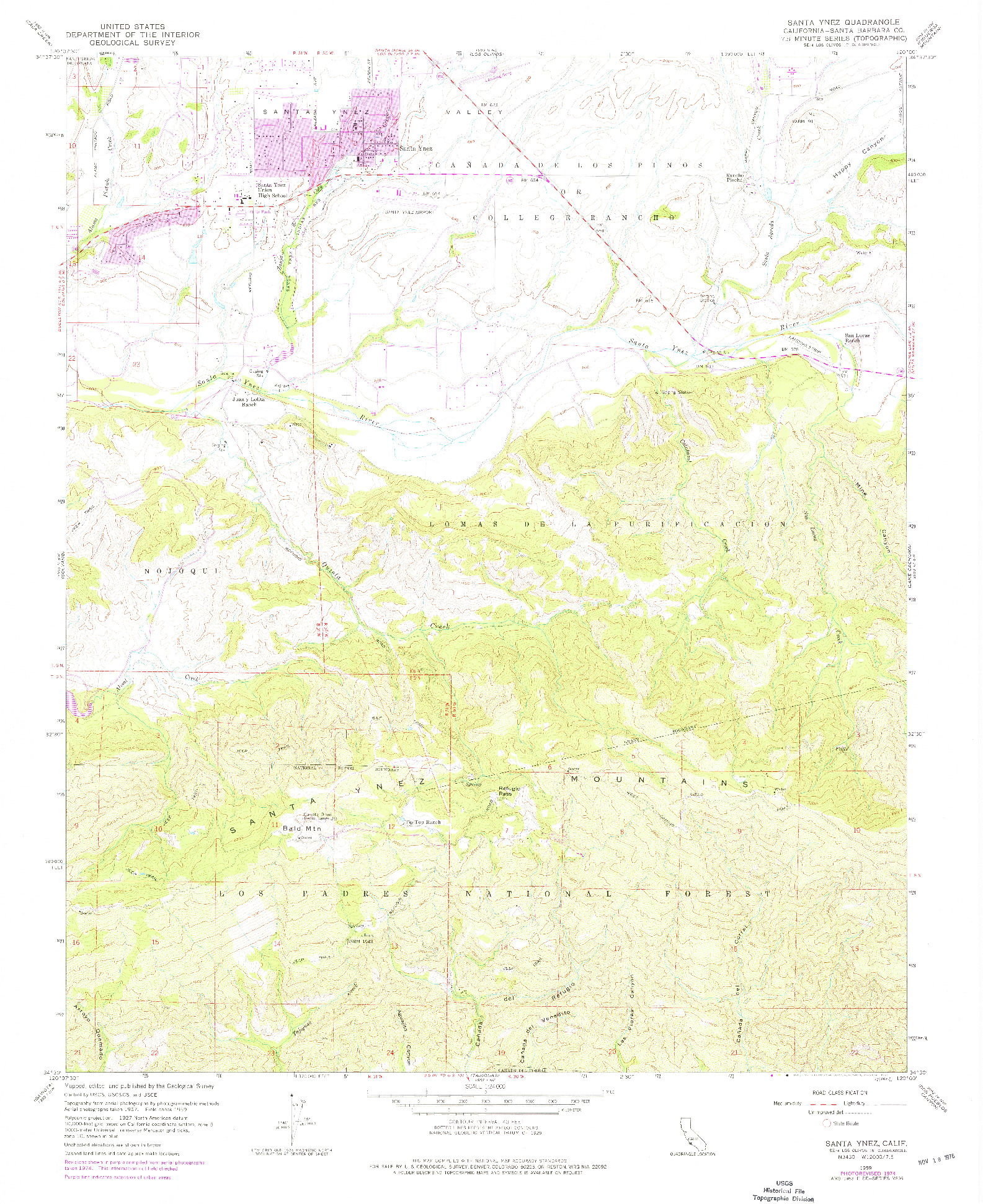 USGS 1:24000-SCALE QUADRANGLE FOR SANTA YNEZ, CA 1959