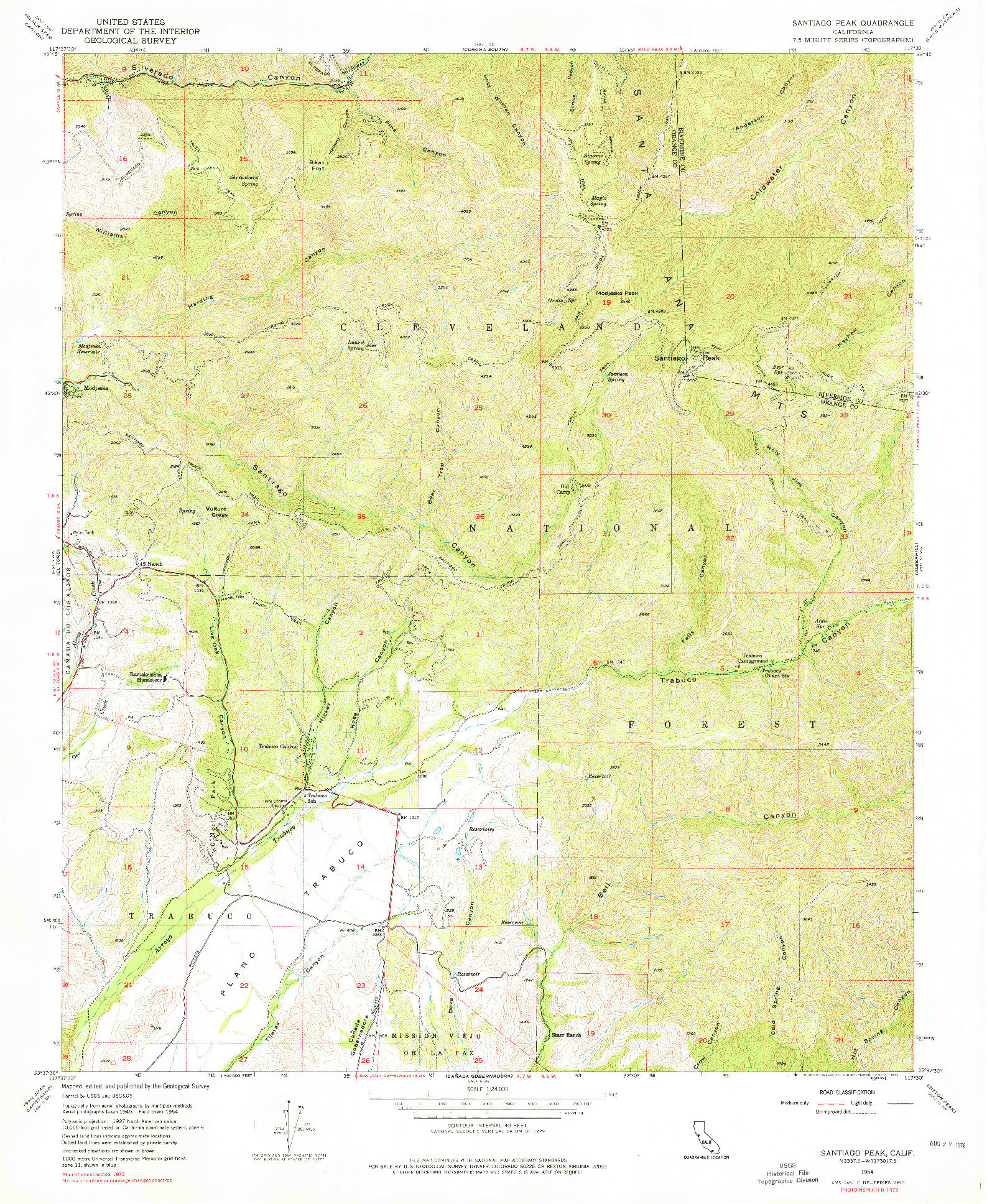 USGS 1:24000-SCALE QUADRANGLE FOR SANTIAGO PEAK, CA 1954