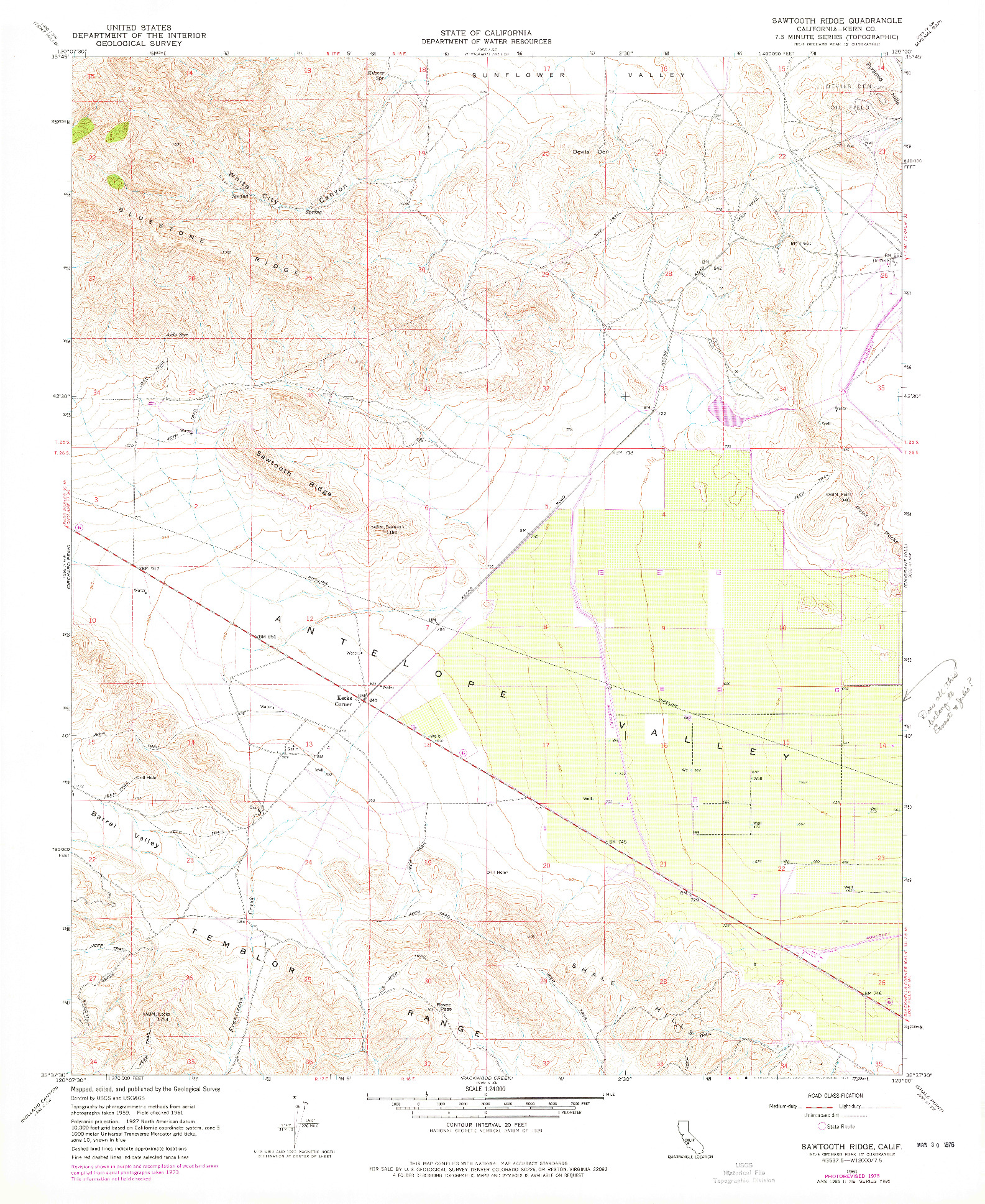 USGS 1:24000-SCALE QUADRANGLE FOR SAWTOOTH RIDGE, CA 1961