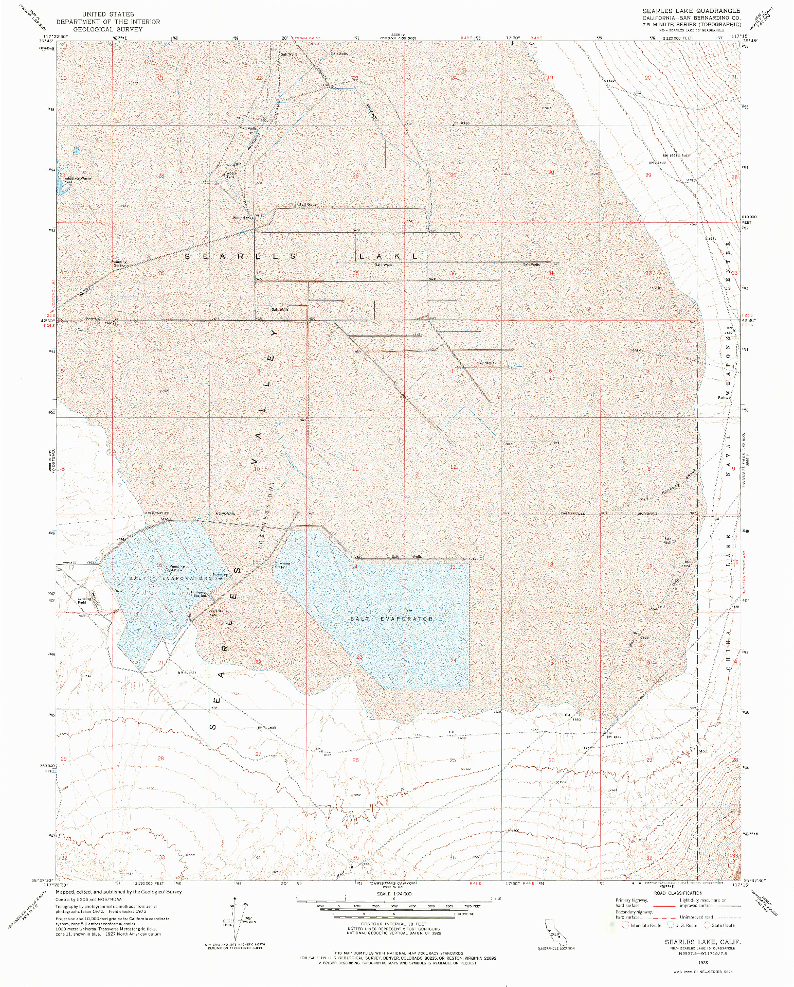 USGS 1:24000-SCALE QUADRANGLE FOR SEARLES LAKE, CA 1973