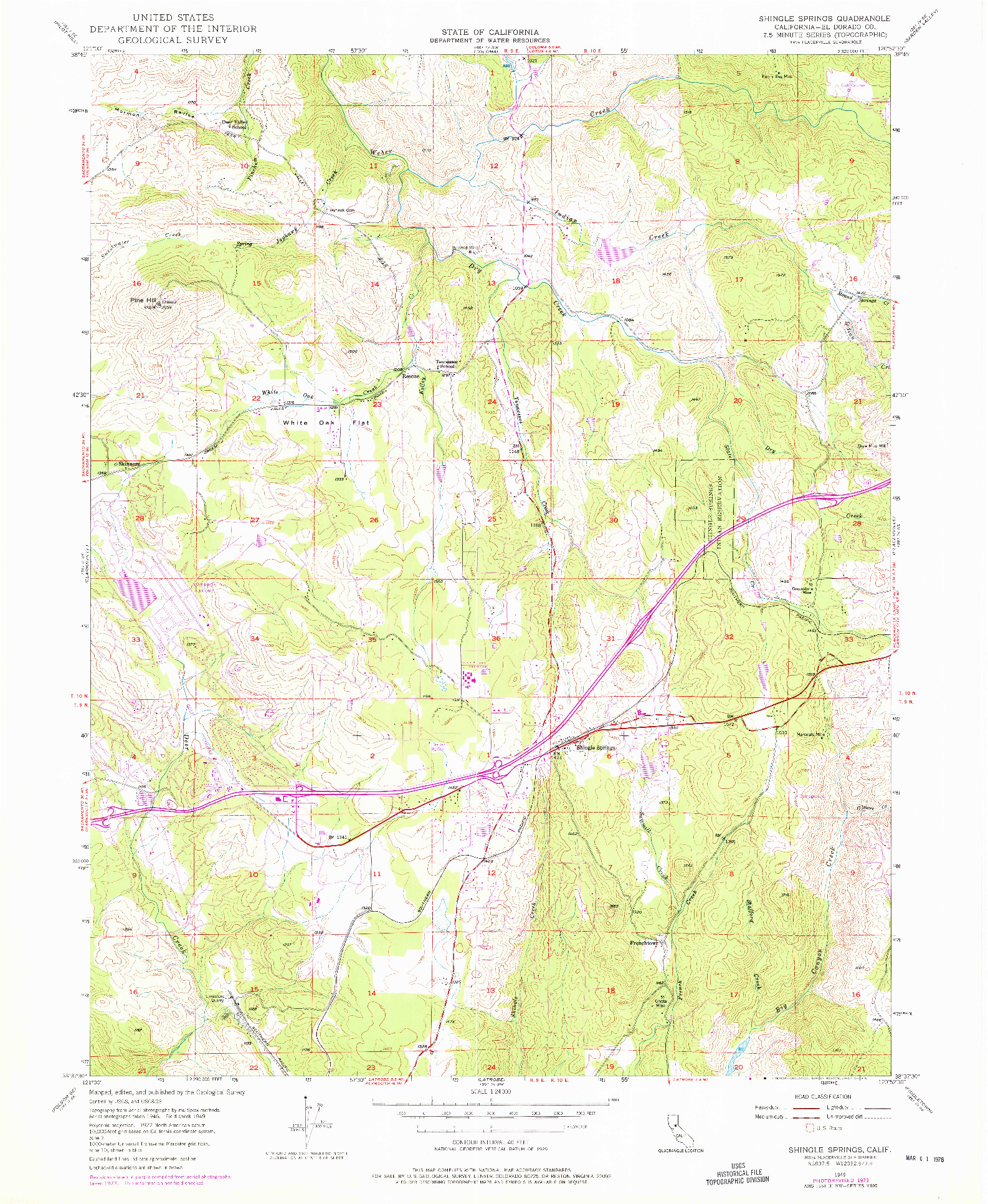 USGS 1:24000-SCALE QUADRANGLE FOR SHINGLE SPRINGS, CA 1949