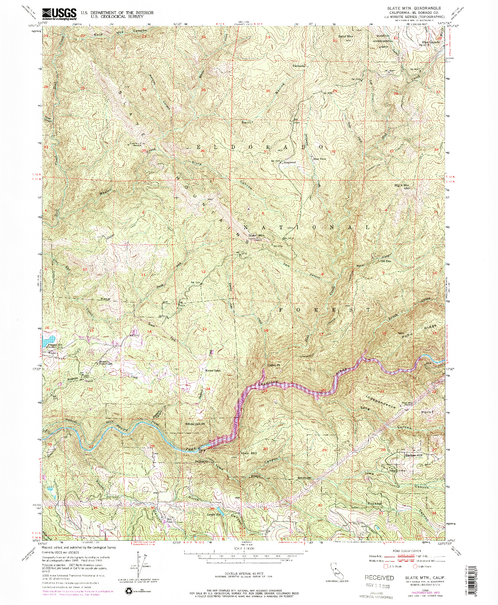 USGS 1:24000-SCALE QUADRANGLE FOR SLATE MTN, CA 1950