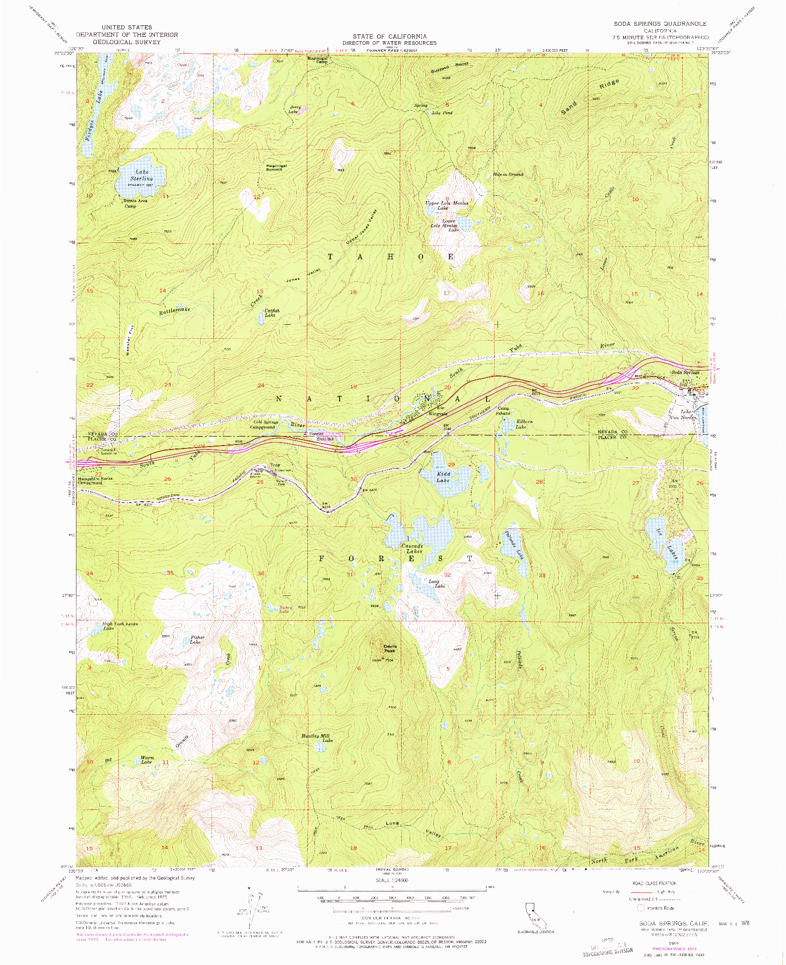 USGS 1:24000-SCALE QUADRANGLE FOR SODA SPRINGS, CA 1955