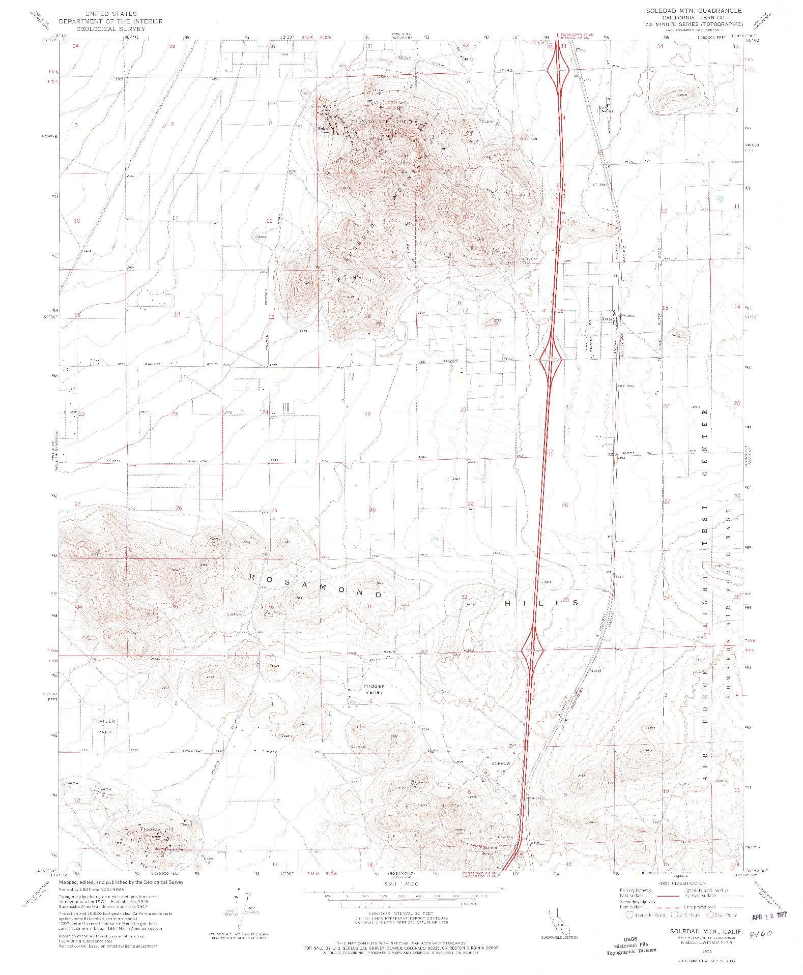 USGS 1:24000-SCALE QUADRANGLE FOR SOLEDAD MTN, CA 1973