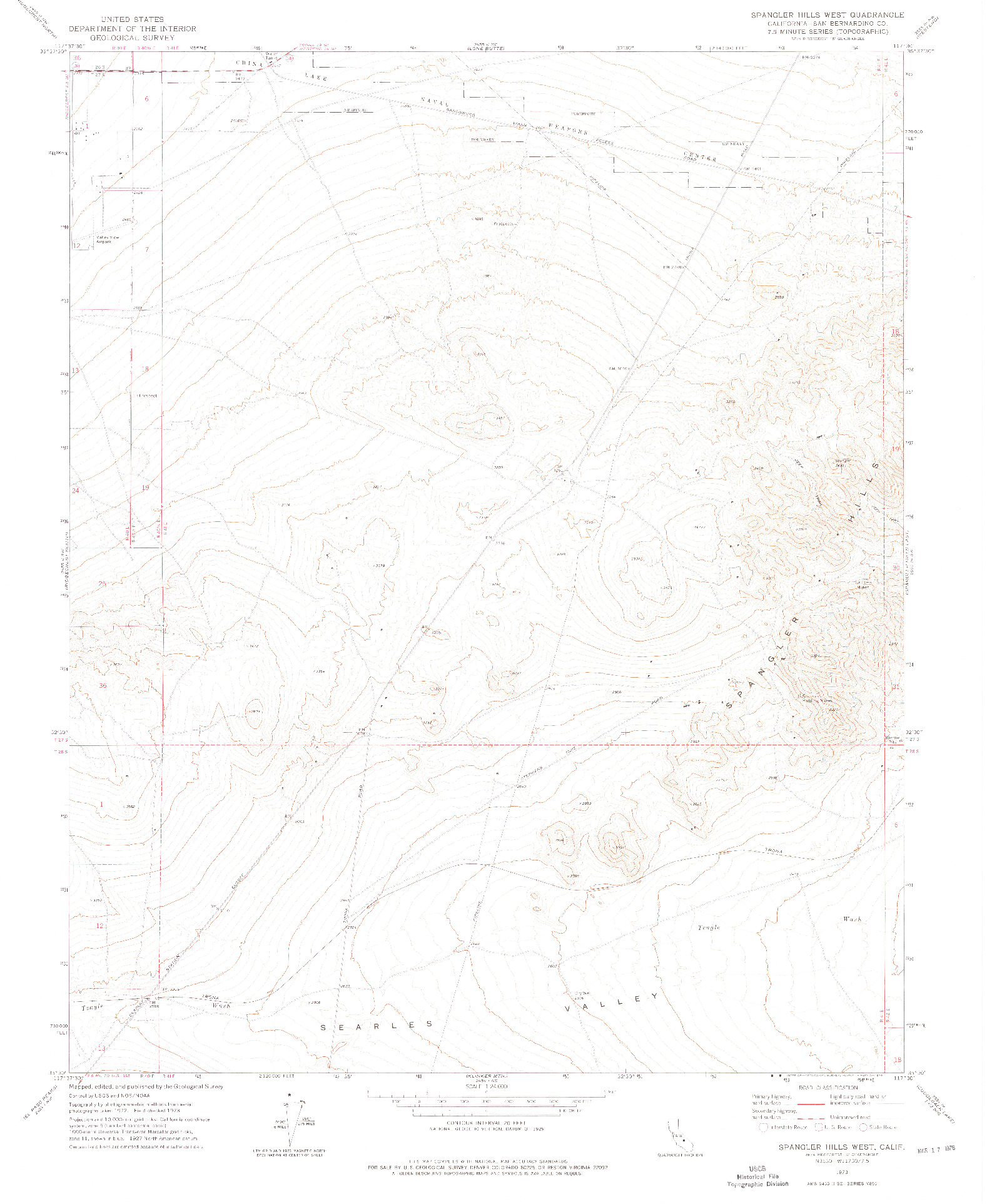 USGS 1:24000-SCALE QUADRANGLE FOR SPANGLER HILLS WEST, CA 1973