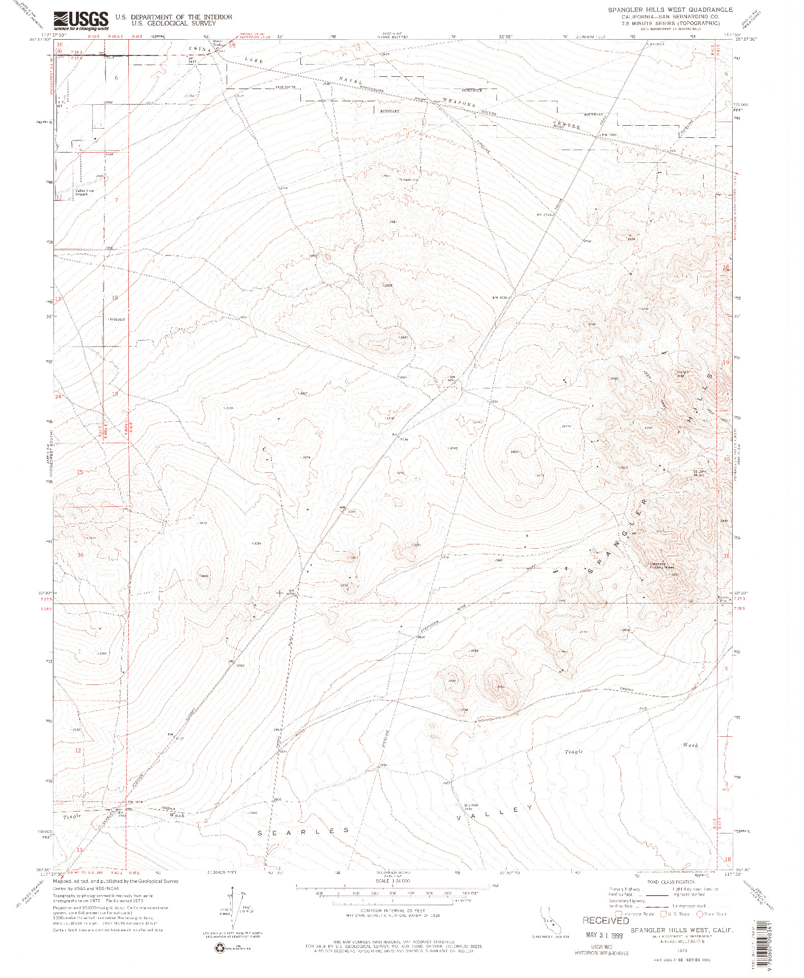 USGS 1:24000-SCALE QUADRANGLE FOR SPANGLER HILLS WEST, CA 1973