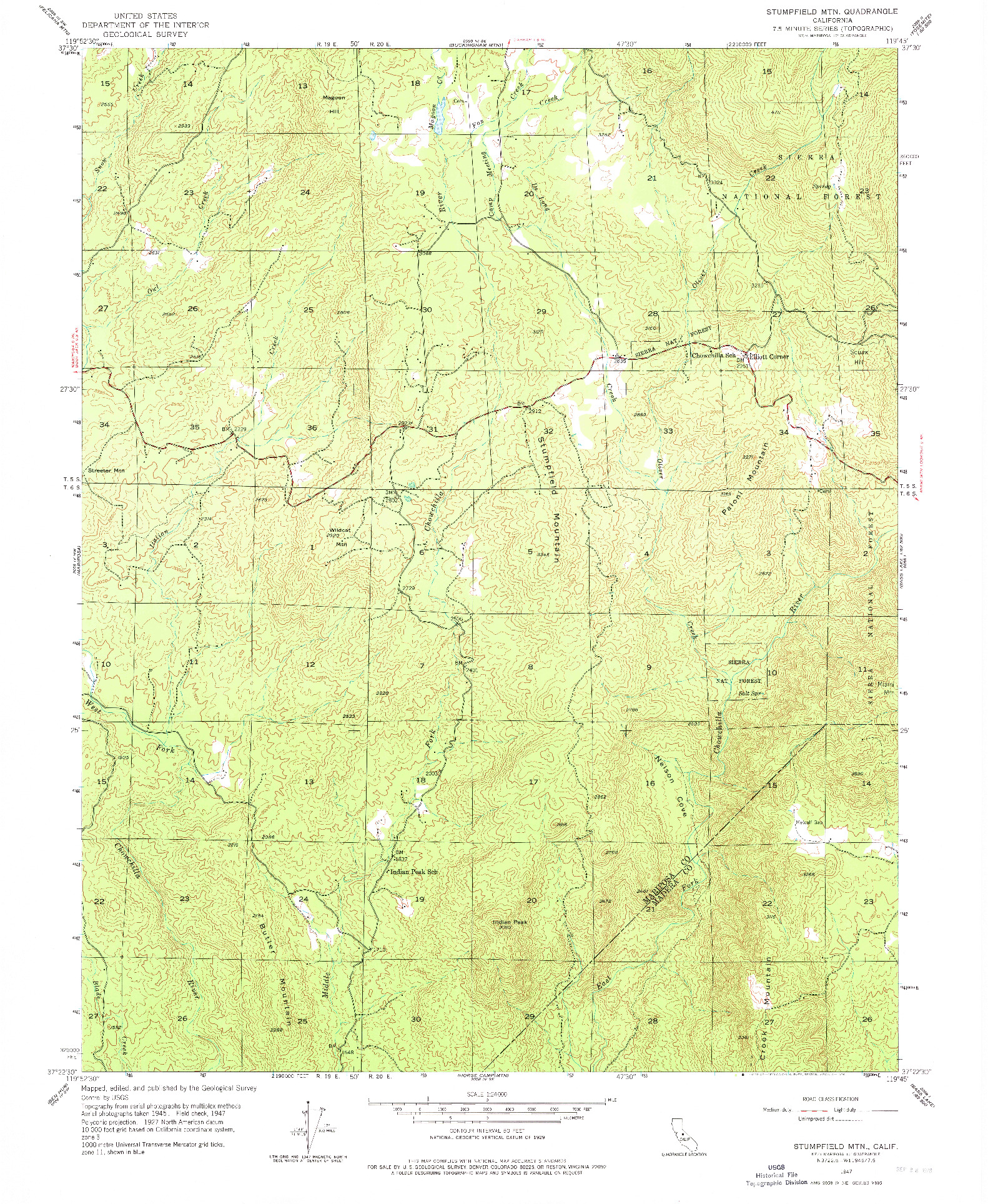 USGS 1:24000-SCALE QUADRANGLE FOR STUMPFIELD MTN., CA 1947