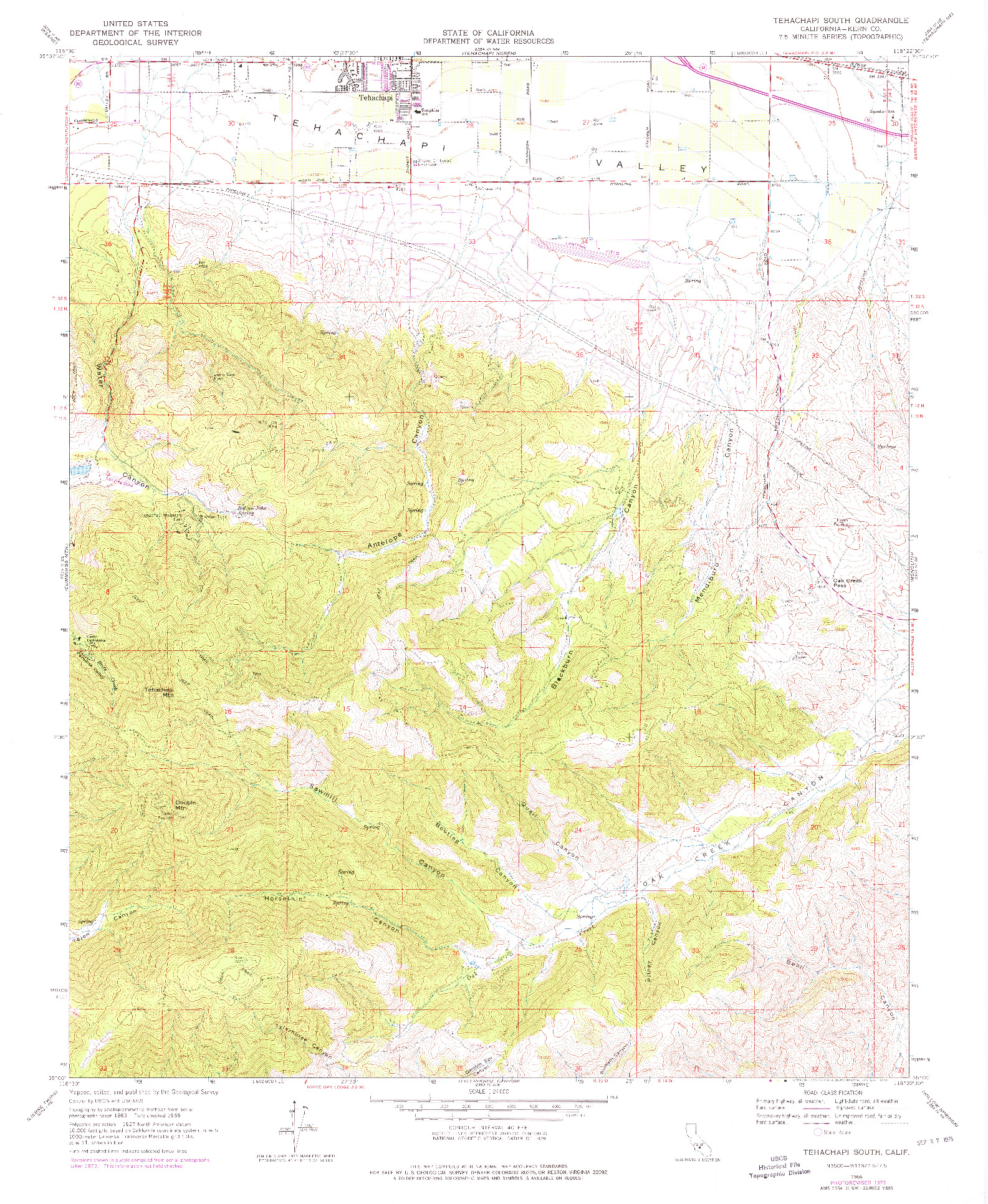 USGS 1:24000-SCALE QUADRANGLE FOR TEHACHAPI SOUTH, CA 1966