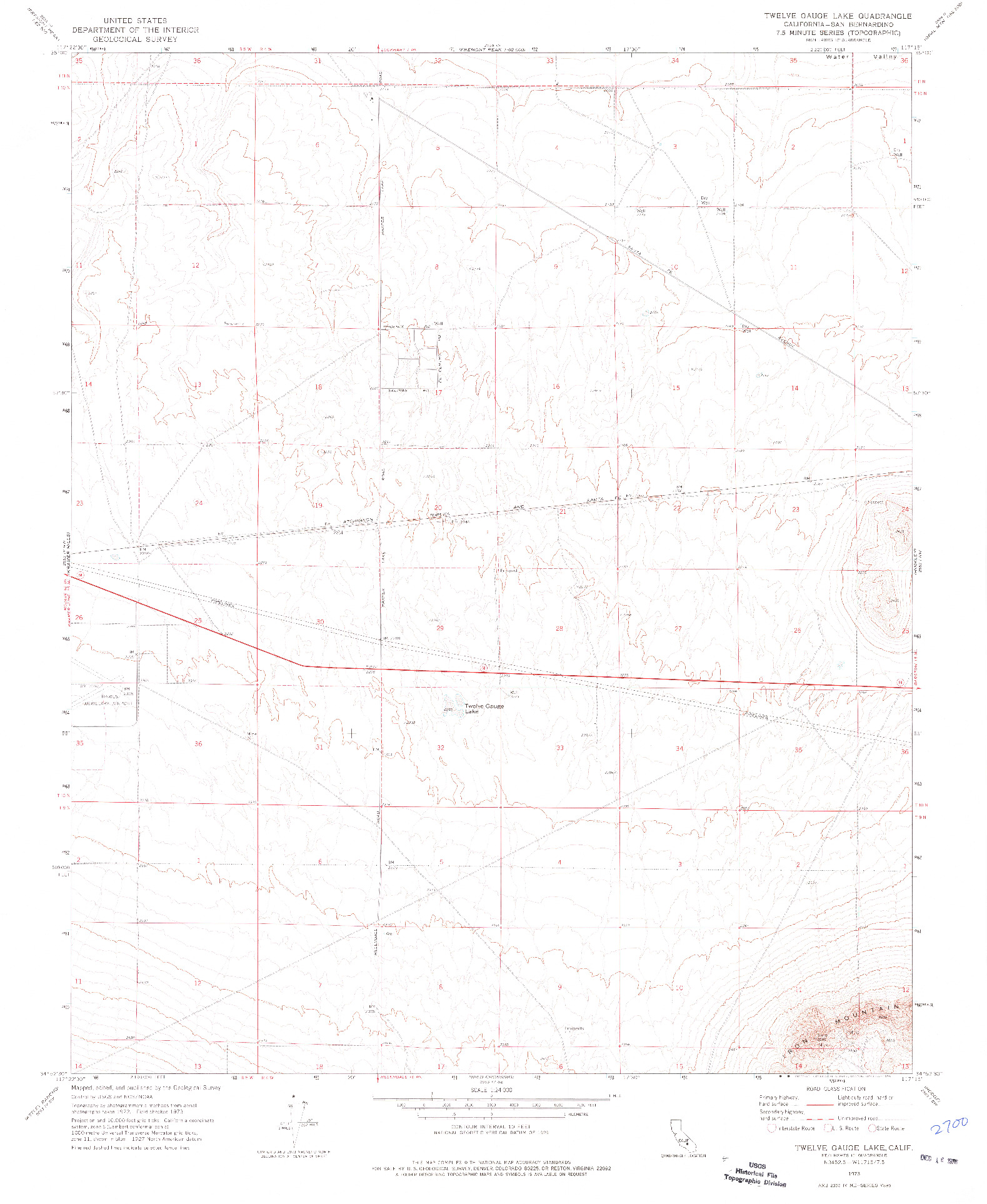 USGS 1:24000-SCALE QUADRANGLE FOR TWELVE GAUGE LAKE, CA 1973