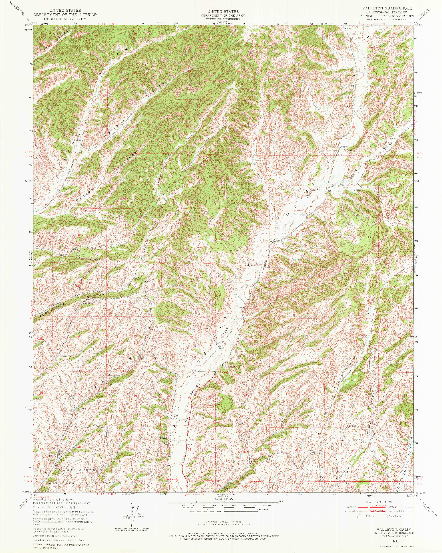 USGS 1:24000-SCALE QUADRANGLE FOR VALLETON, CA 1948