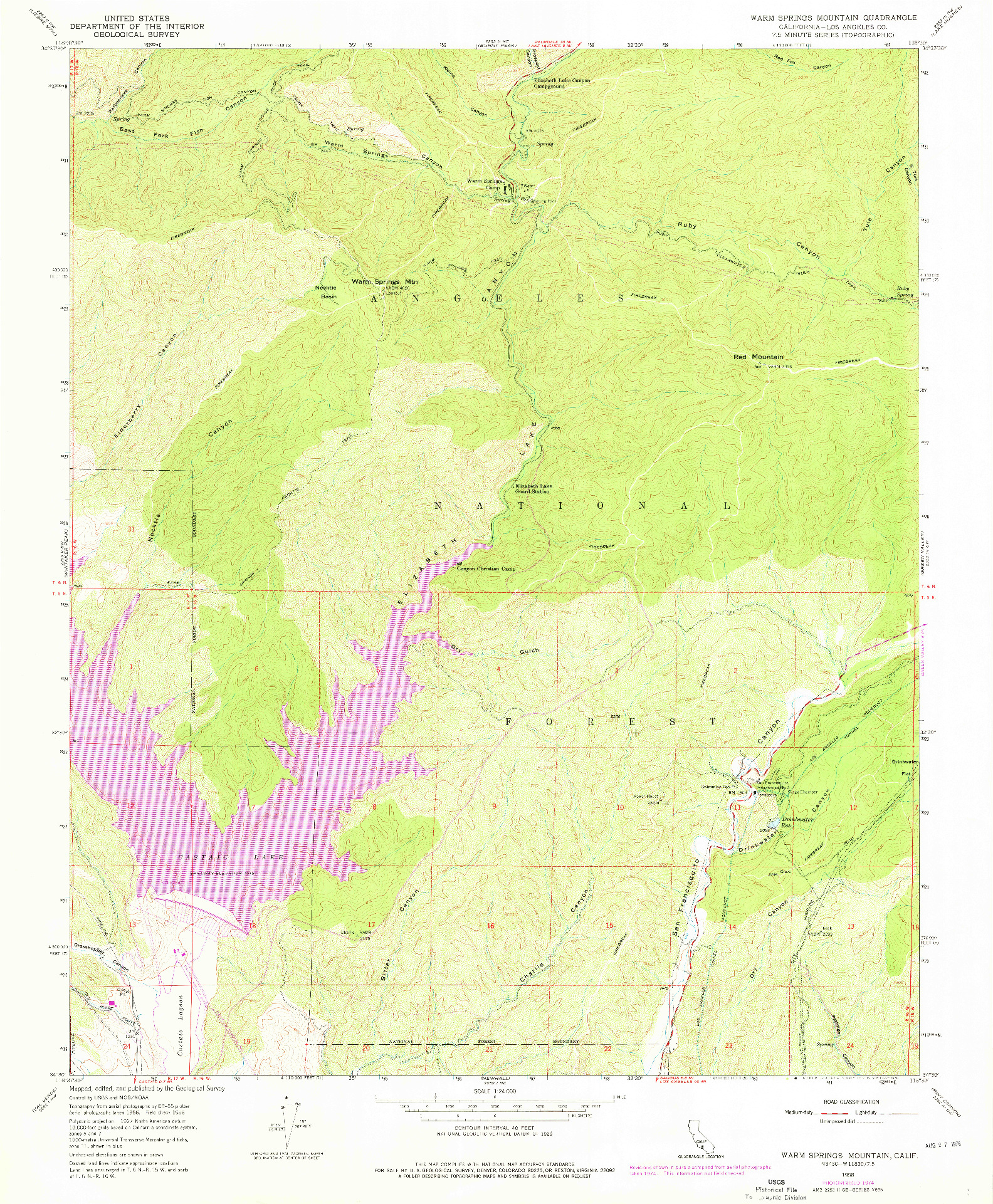 USGS 1:24000-SCALE QUADRANGLE FOR WARM SPRINGS MOUNTAIN, CA 1958