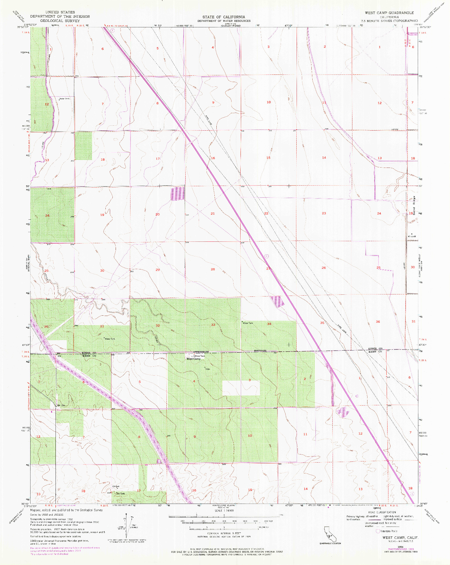 USGS 1:24000-SCALE QUADRANGLE FOR WEST CAMP, CA 1954