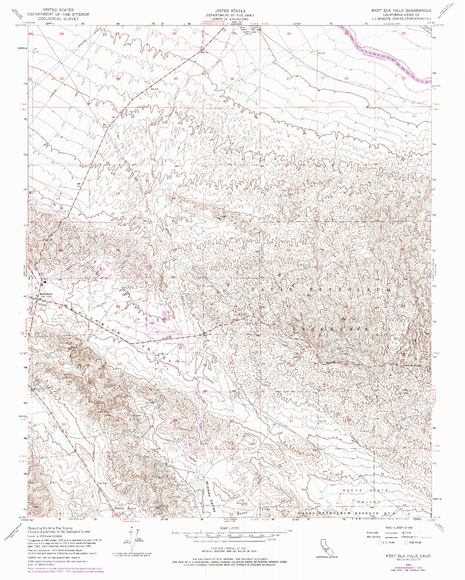 USGS 1:24000-SCALE QUADRANGLE FOR WEST ELK HILLS, CA 1954