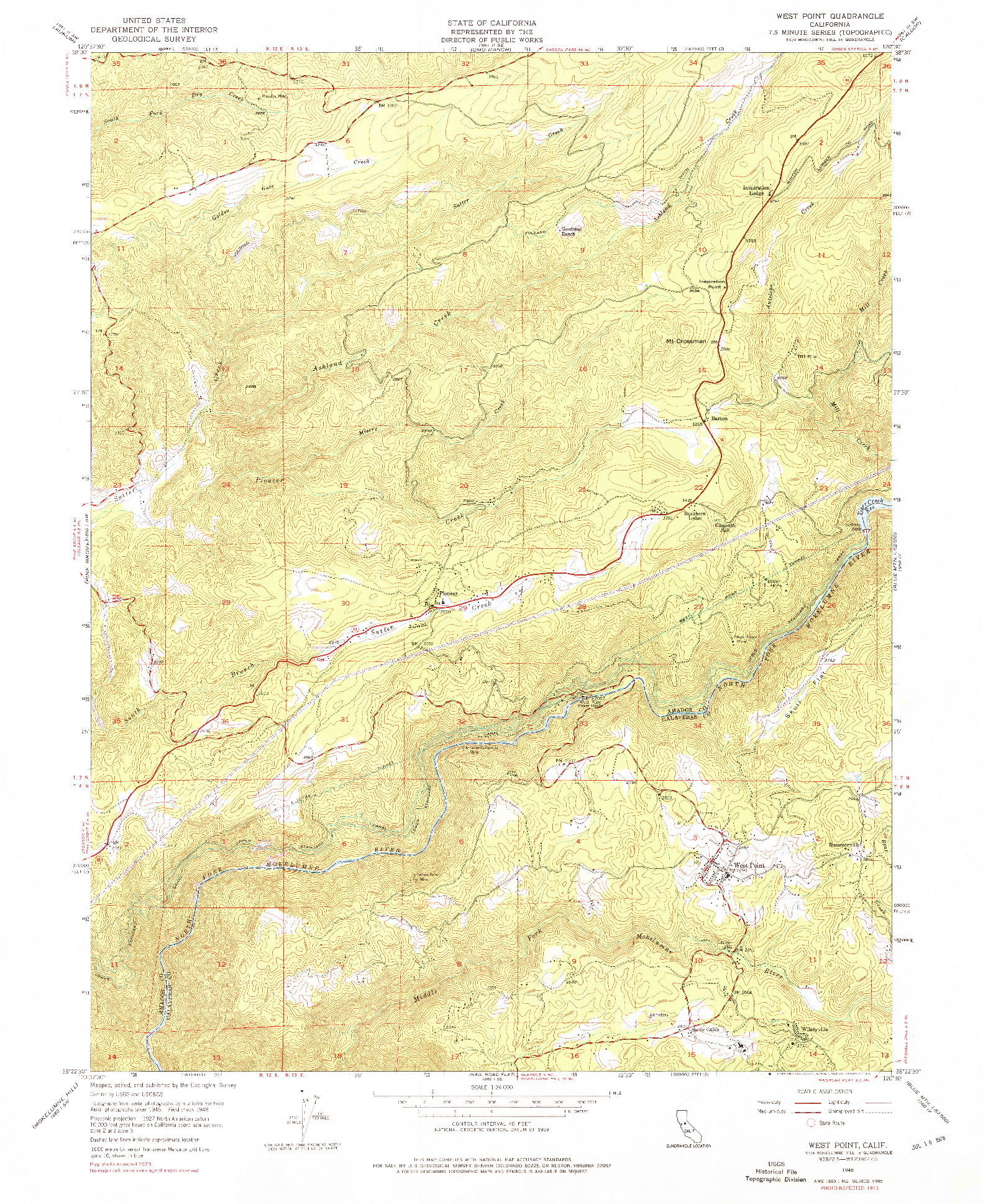 USGS 1:24000-SCALE QUADRANGLE FOR WEST POINT, CA 1948