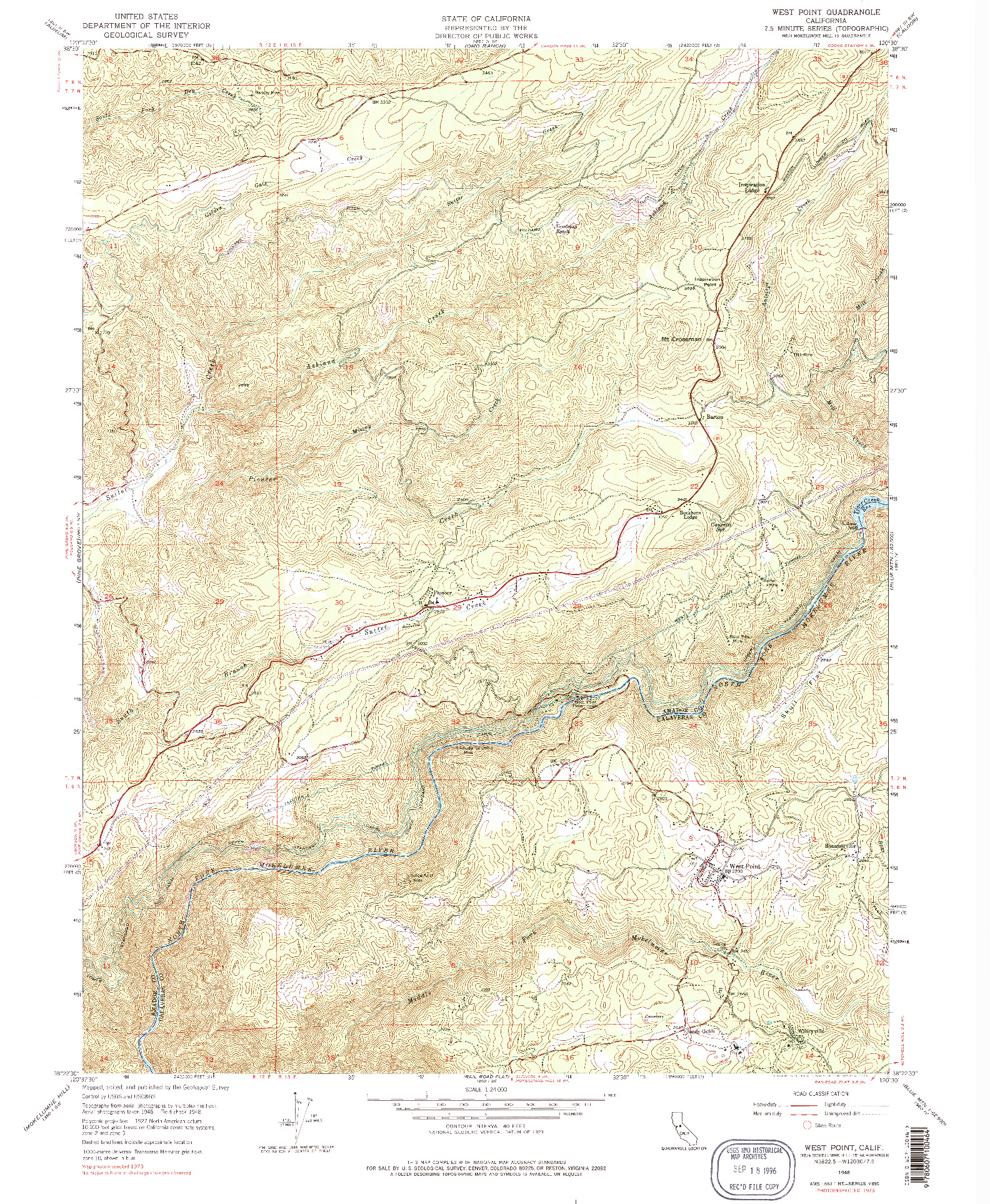 USGS 1:24000-SCALE QUADRANGLE FOR WEST POINT, CA 1948