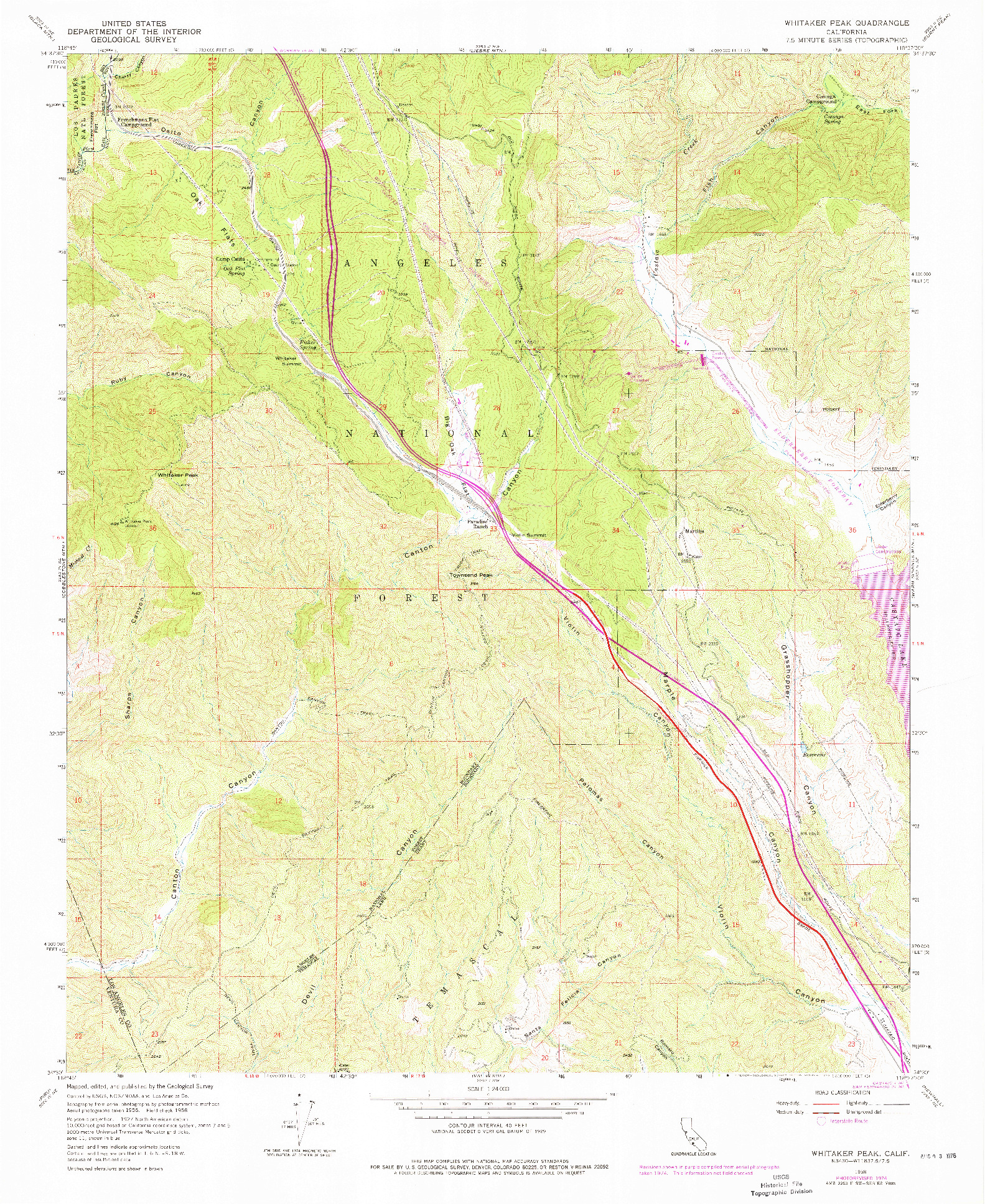 USGS 1:24000-SCALE QUADRANGLE FOR WHITAKER PEAK, CA 1958