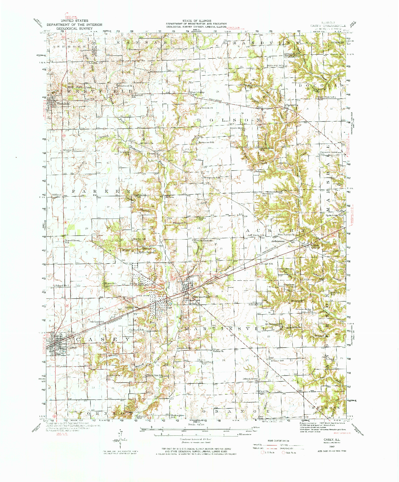 USGS 1:62500-SCALE QUADRANGLE FOR CASEY, IL 1942