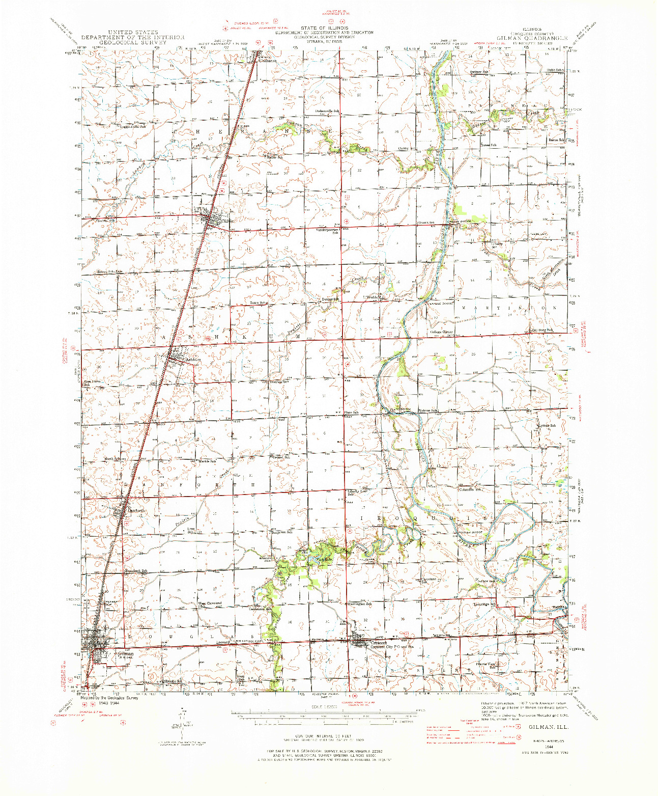 USGS 1:62500-SCALE QUADRANGLE FOR GILMAN, IL 1944