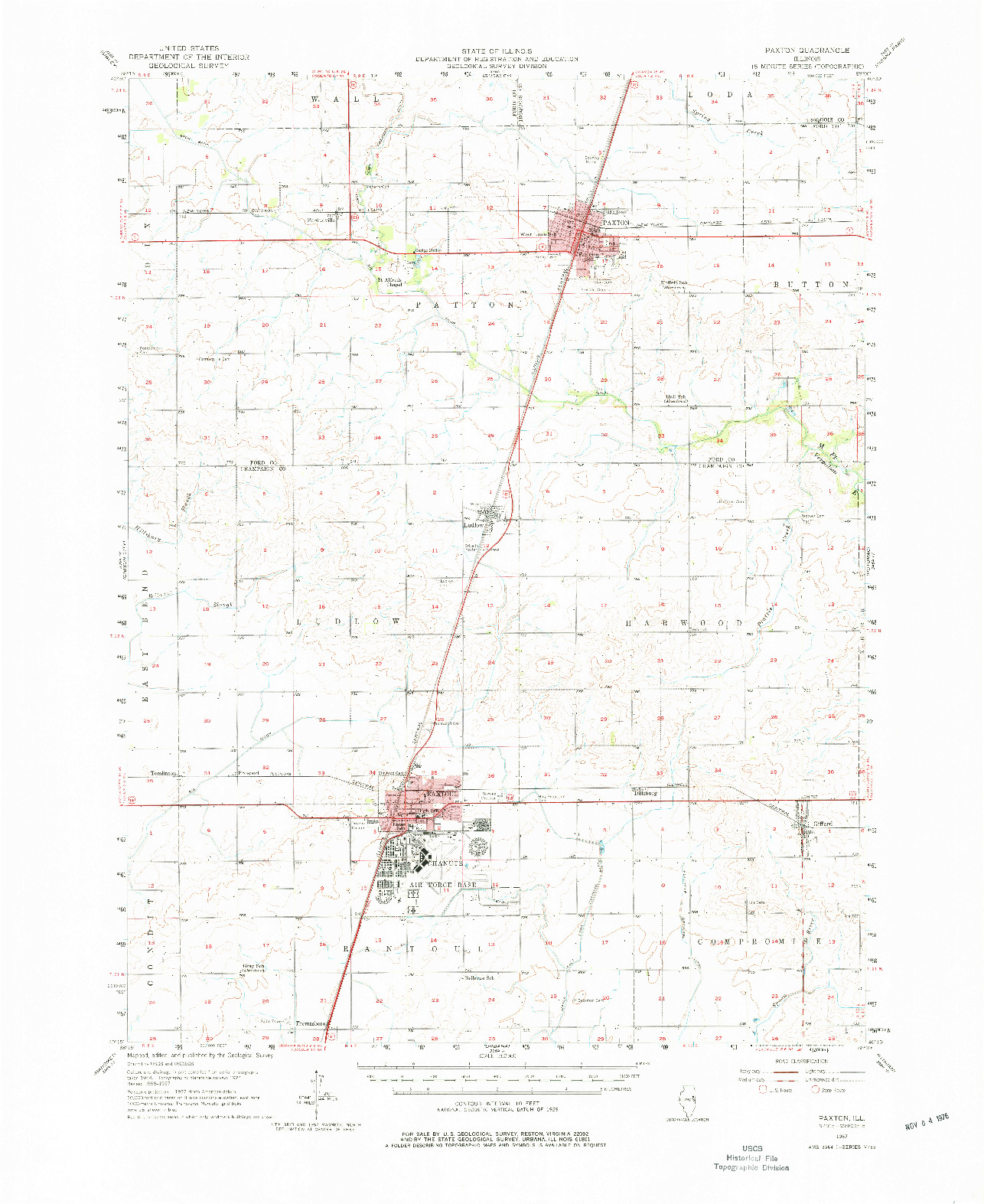 USGS 1:62500-SCALE QUADRANGLE FOR PAXTON, IL 1957