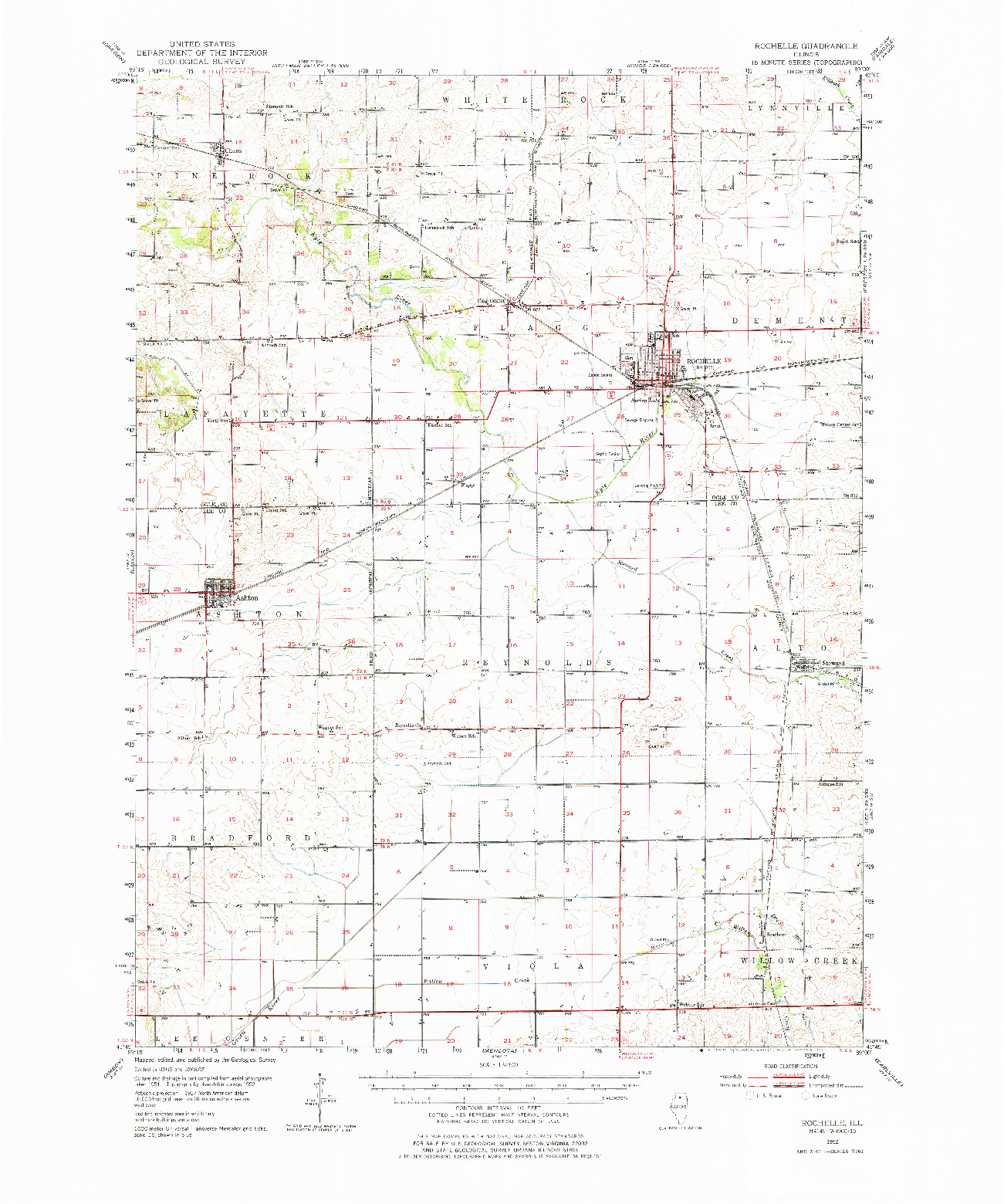 USGS 1:62500-SCALE QUADRANGLE FOR ROCHELLE, IL 1952