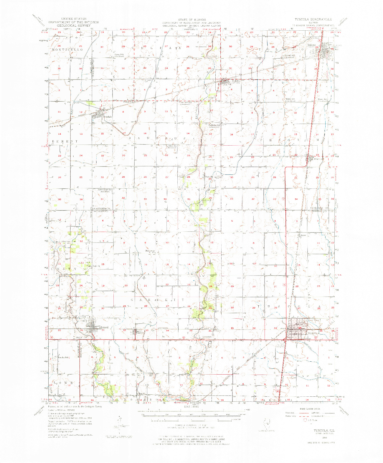 USGS 1:62500-SCALE QUADRANGLE FOR TUSCOLA, IL 1950