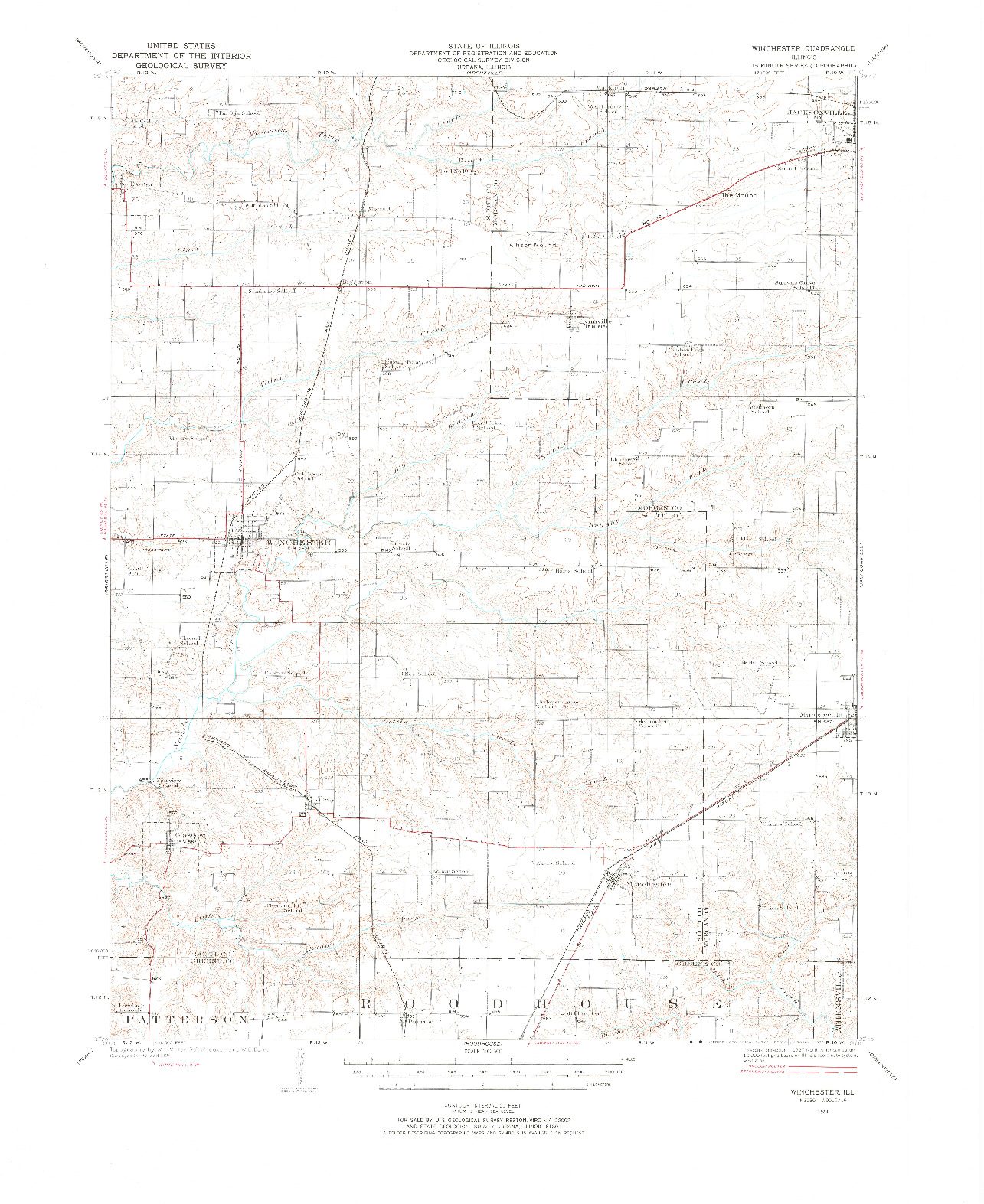 USGS 1:62500-SCALE QUADRANGLE FOR WINCHESTER, IL 1924