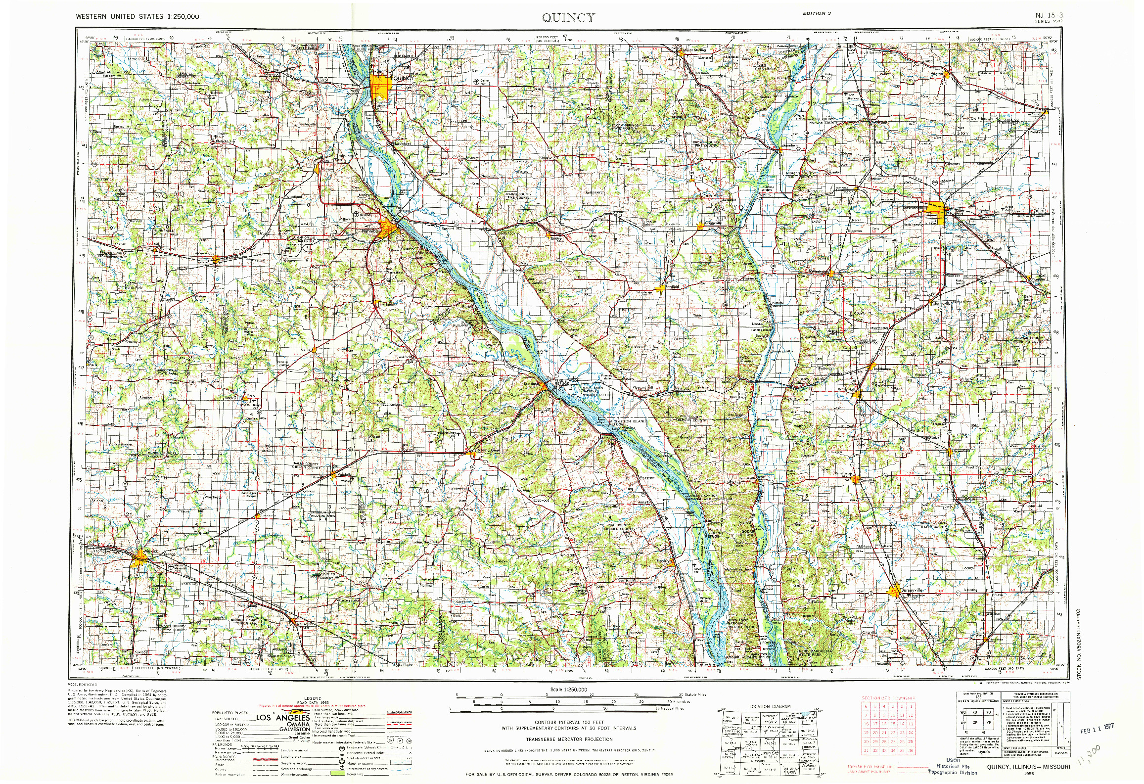 USGS 1:250000-SCALE QUADRANGLE FOR QUINCY, IL 1956