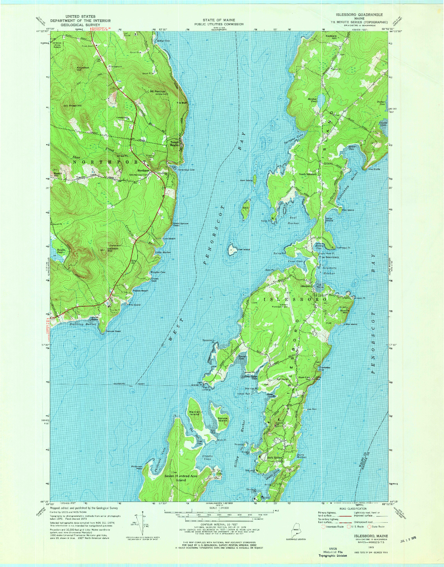 USGS 1:24000-SCALE QUADRANGLE FOR ISLESBORO, ME 1973