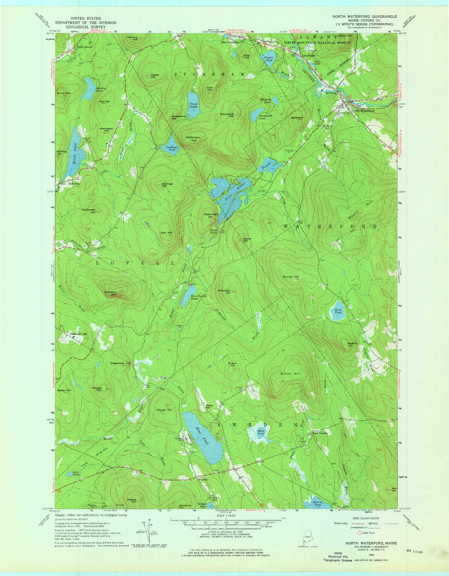 USGS 1:24000-SCALE QUADRANGLE FOR NORTH WATERFORD, ME 1963