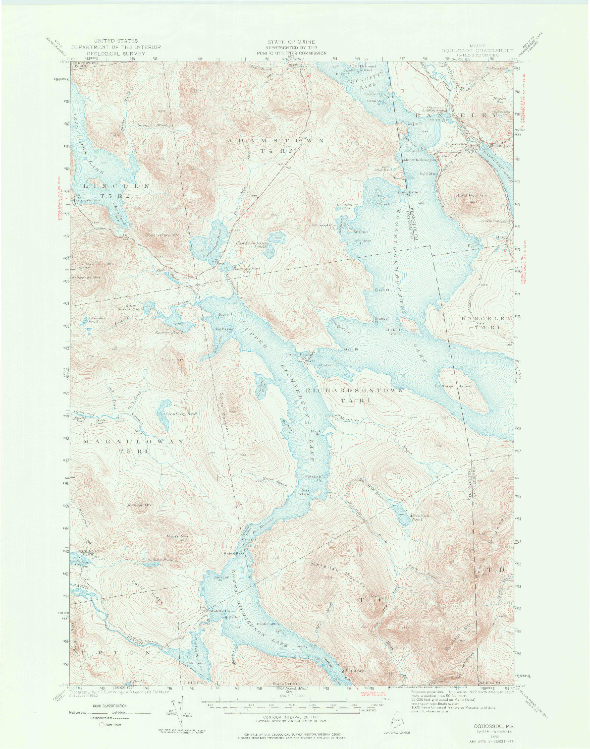 USGS 1:62500-SCALE QUADRANGLE FOR OQUOSSOC, ME 1940