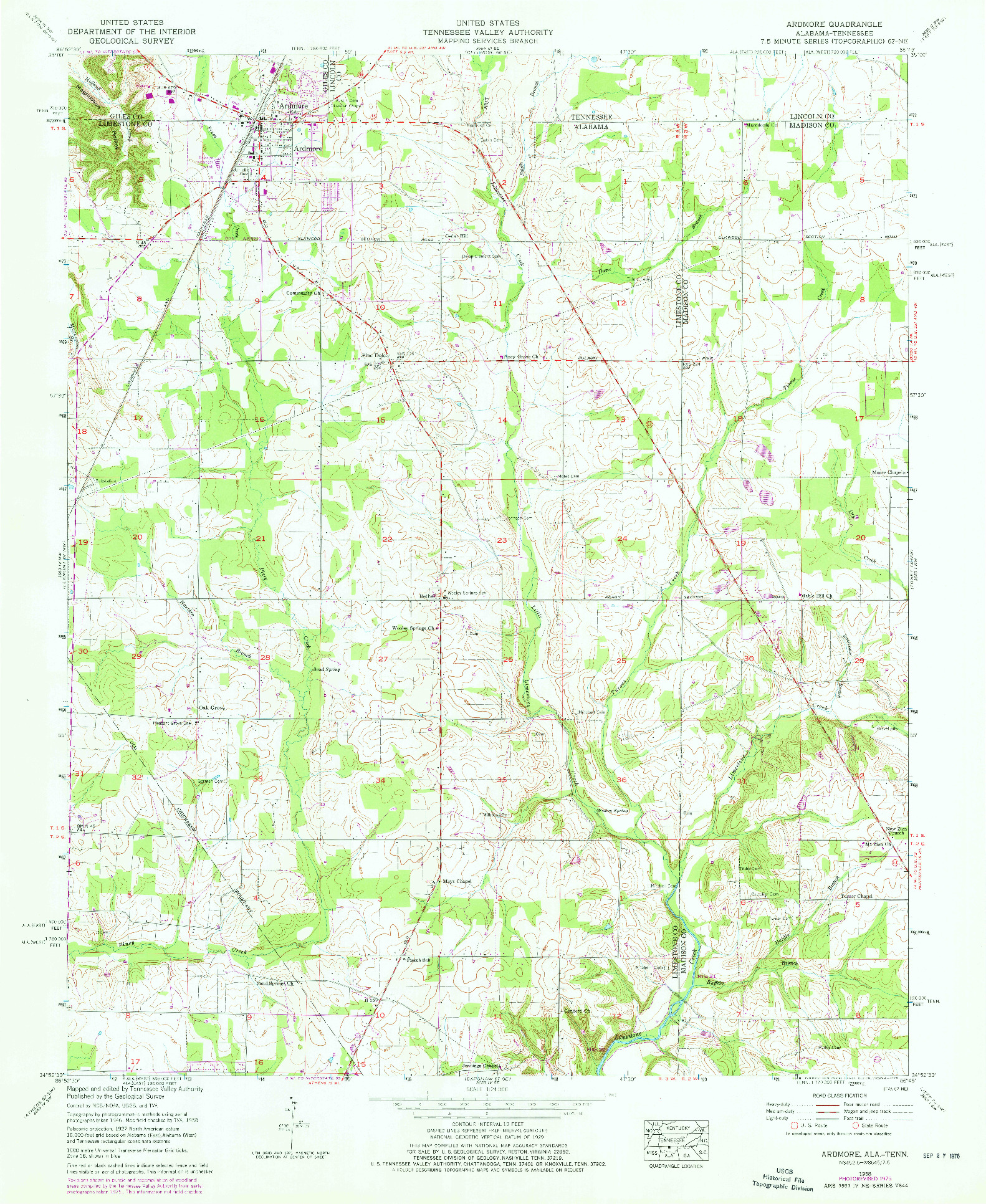 USGS 1:24000-SCALE QUADRANGLE FOR ARDMORE, AL 1958