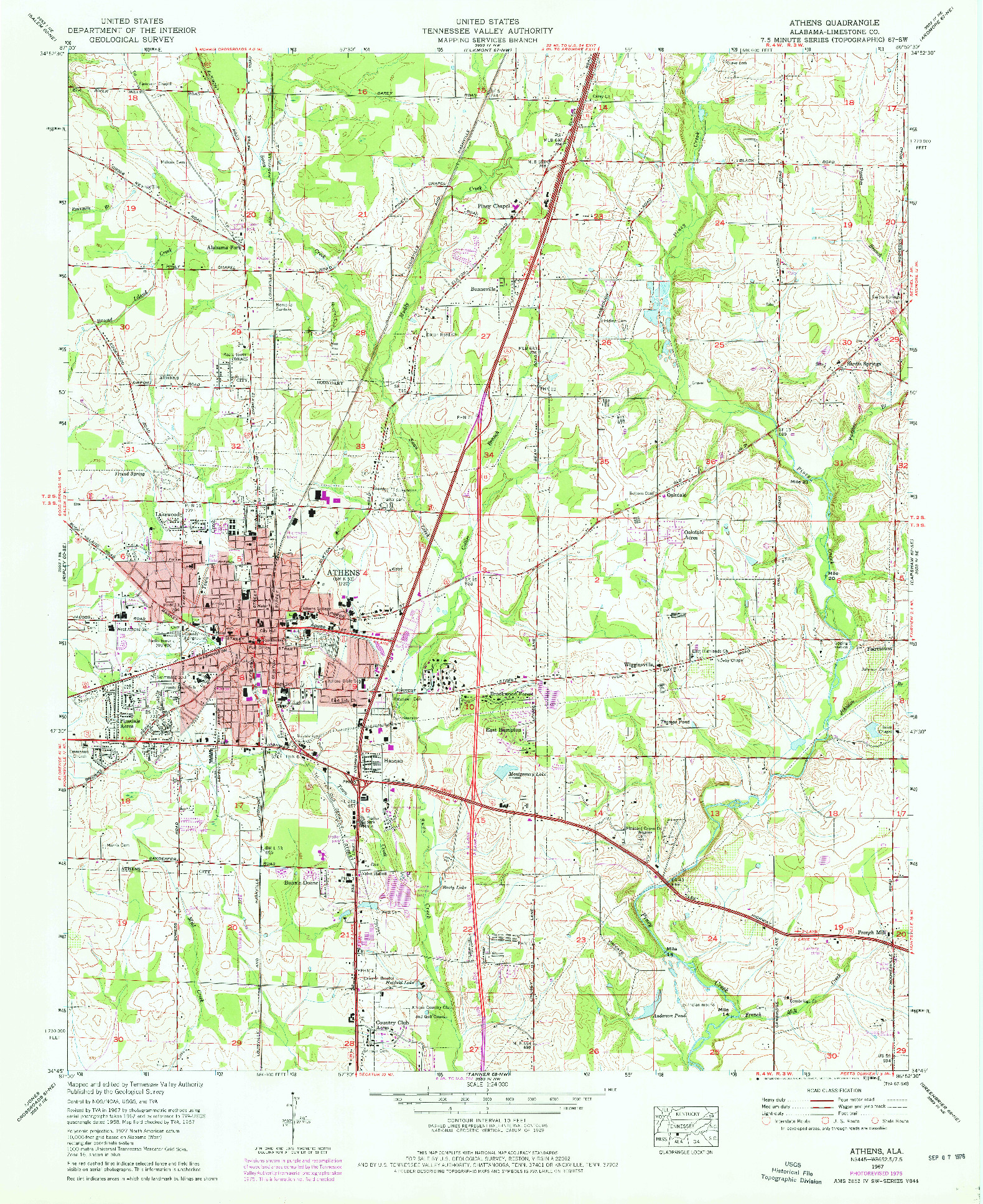 USGS 1:24000-SCALE QUADRANGLE FOR ATHENS, AL 1967