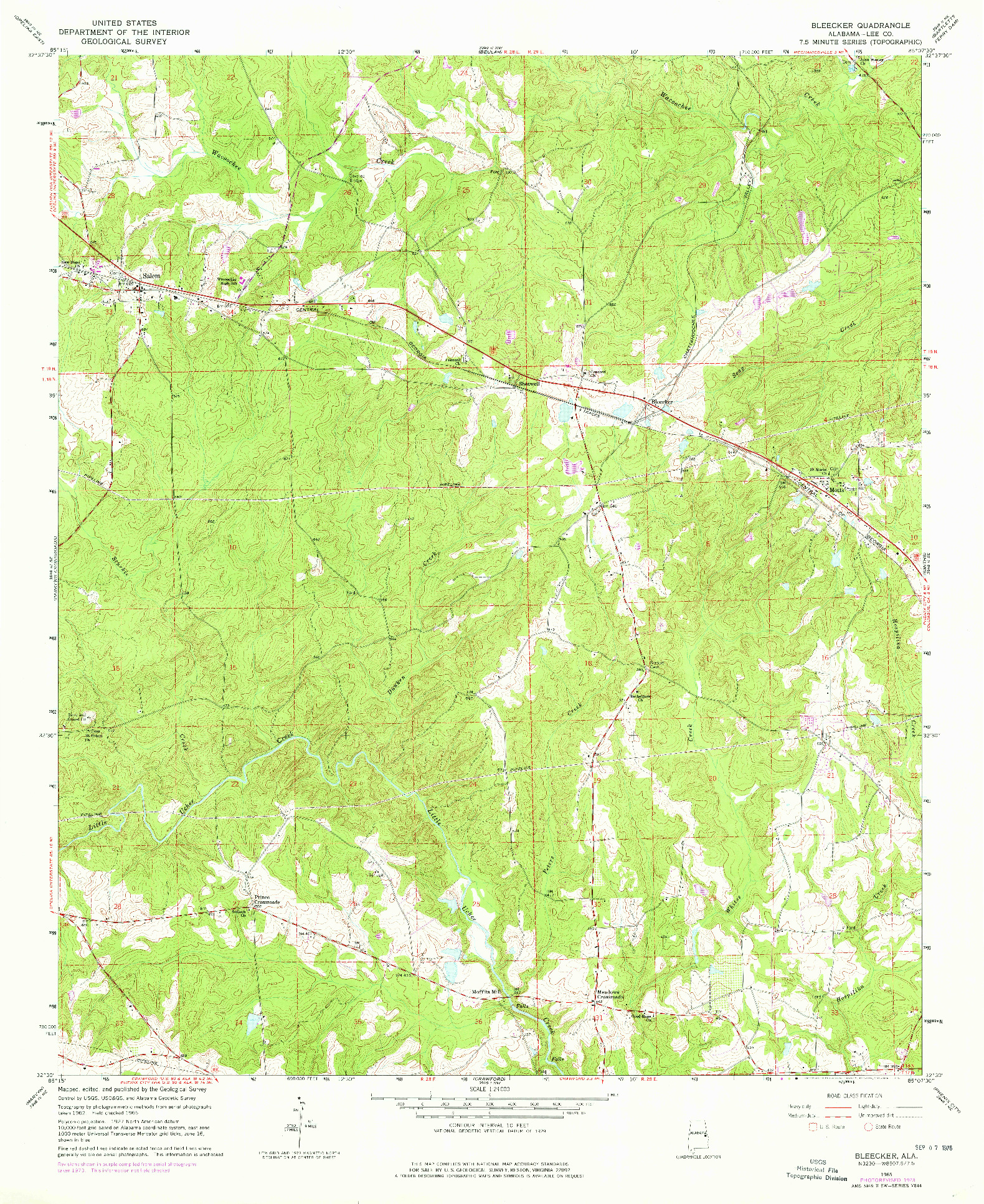 USGS 1:24000-SCALE QUADRANGLE FOR BLEECKER, AL 1965