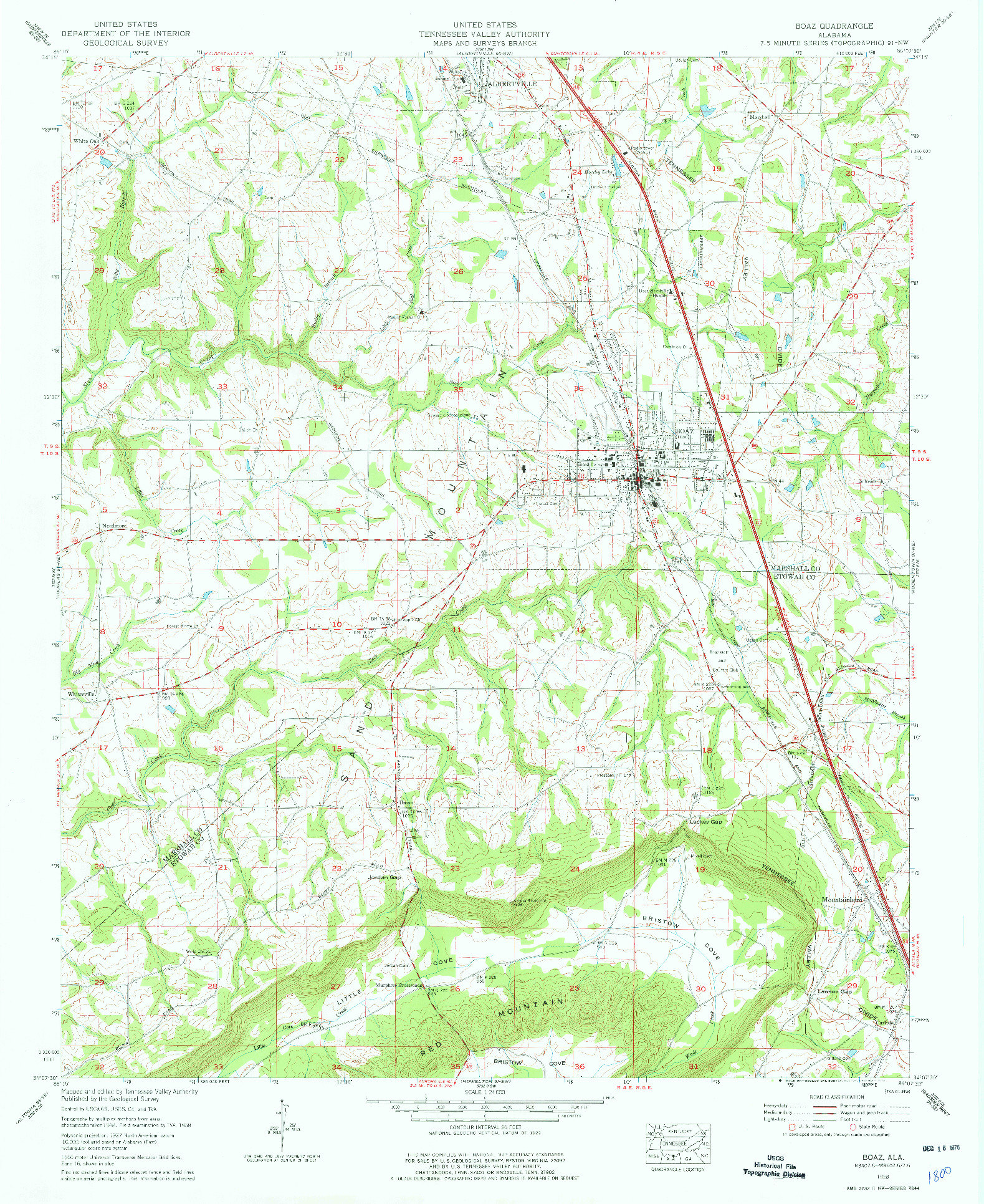 USGS 1:24000-SCALE QUADRANGLE FOR BOAZ, AL 1958