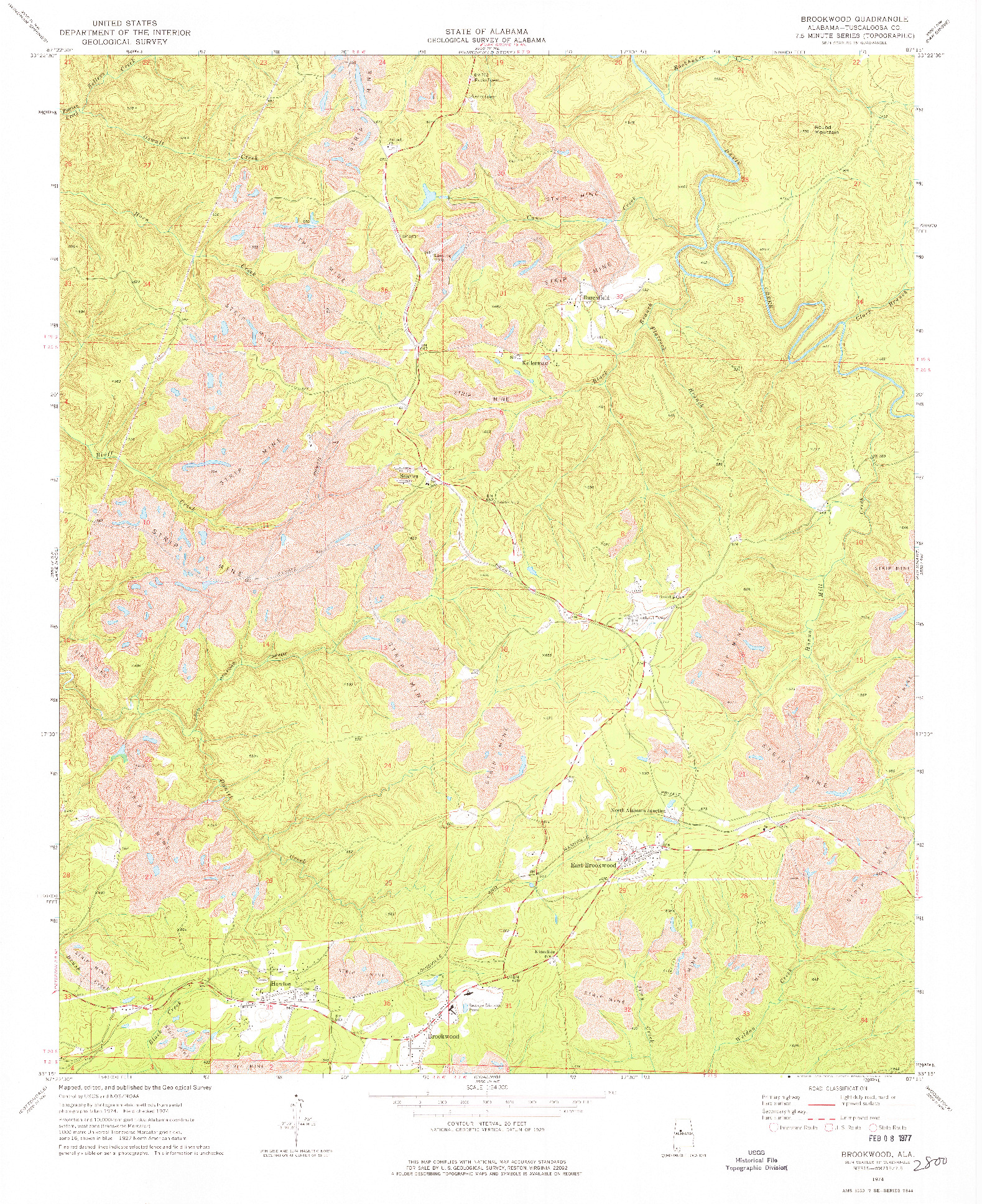 USGS 1:24000-SCALE QUADRANGLE FOR BROOKWOOD, AL 1974