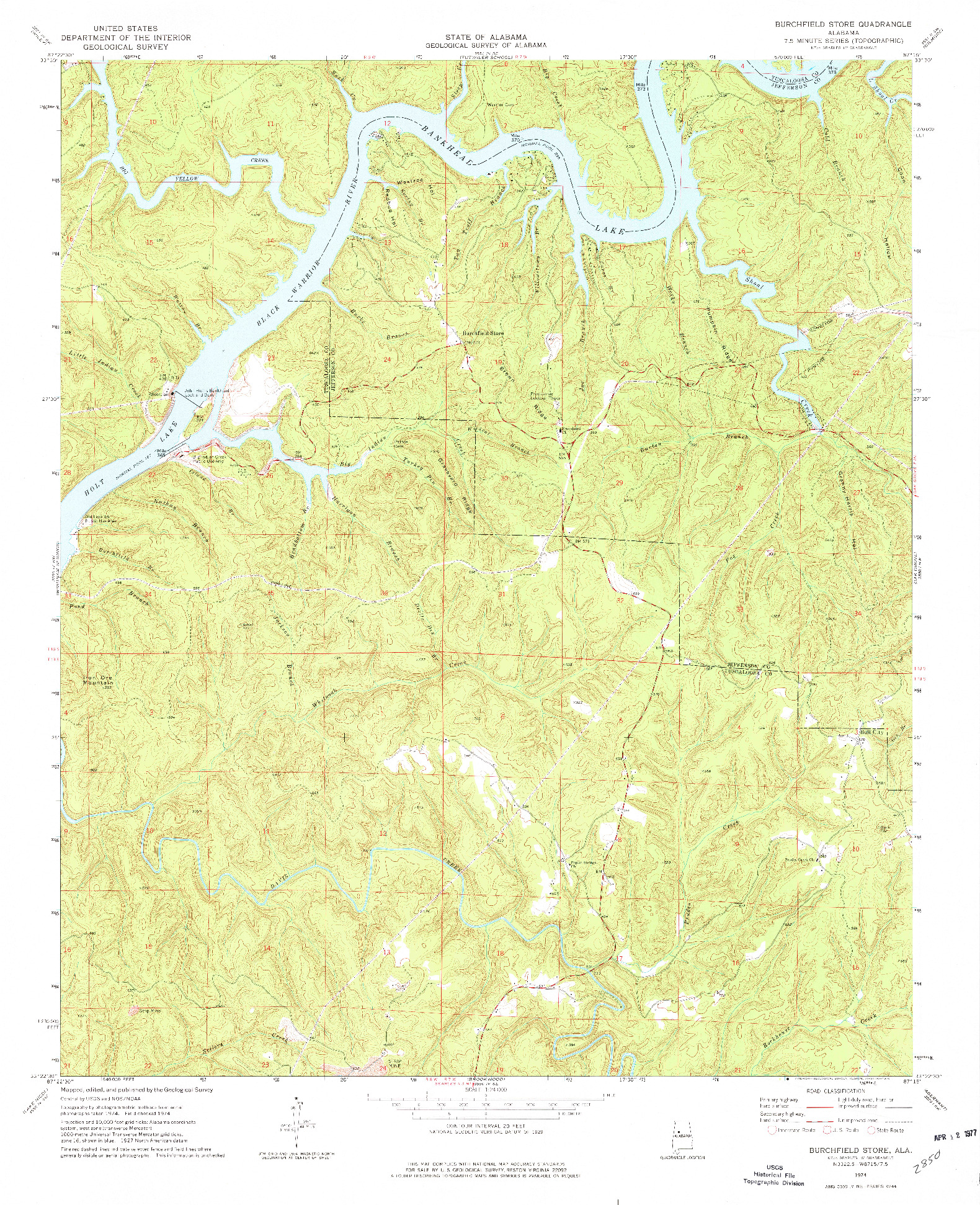 USGS 1:24000-SCALE QUADRANGLE FOR BURCHFIELD STORE, AL 1974