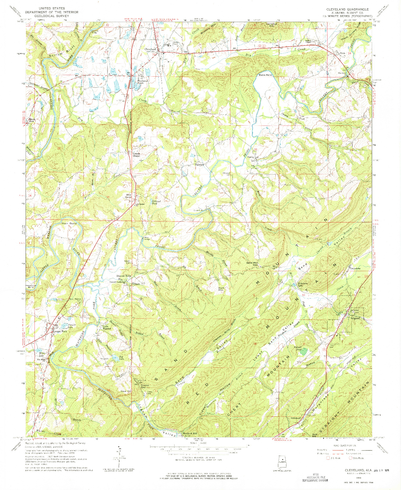 USGS 1:24000-SCALE QUADRANGLE FOR CLEVELAND, AL 1958