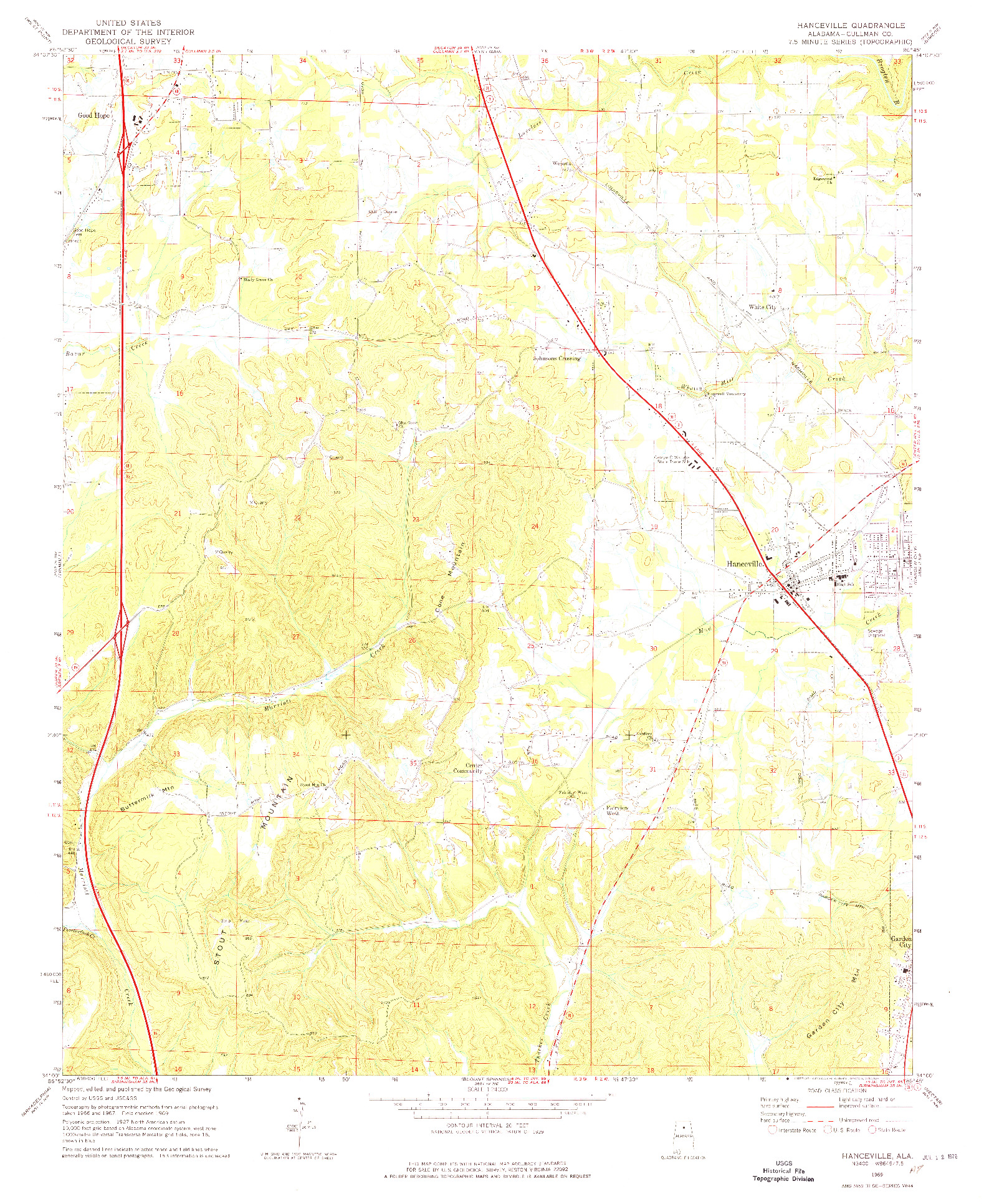 USGS 1:24000-SCALE QUADRANGLE FOR HANCEVILLE, AL 1969