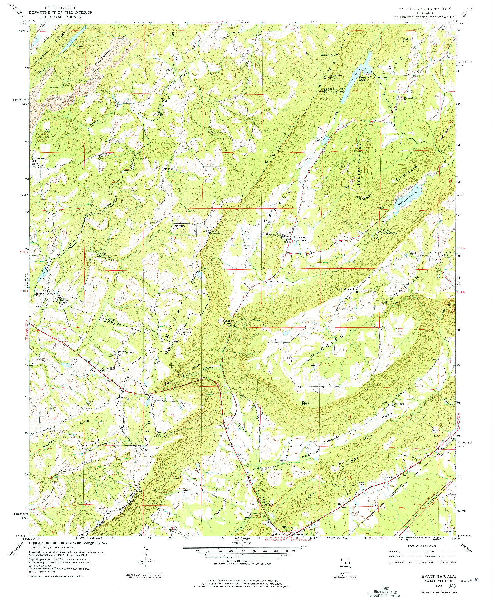 USGS 1:24000-SCALE QUADRANGLE FOR HYATT GAP, AL 1958