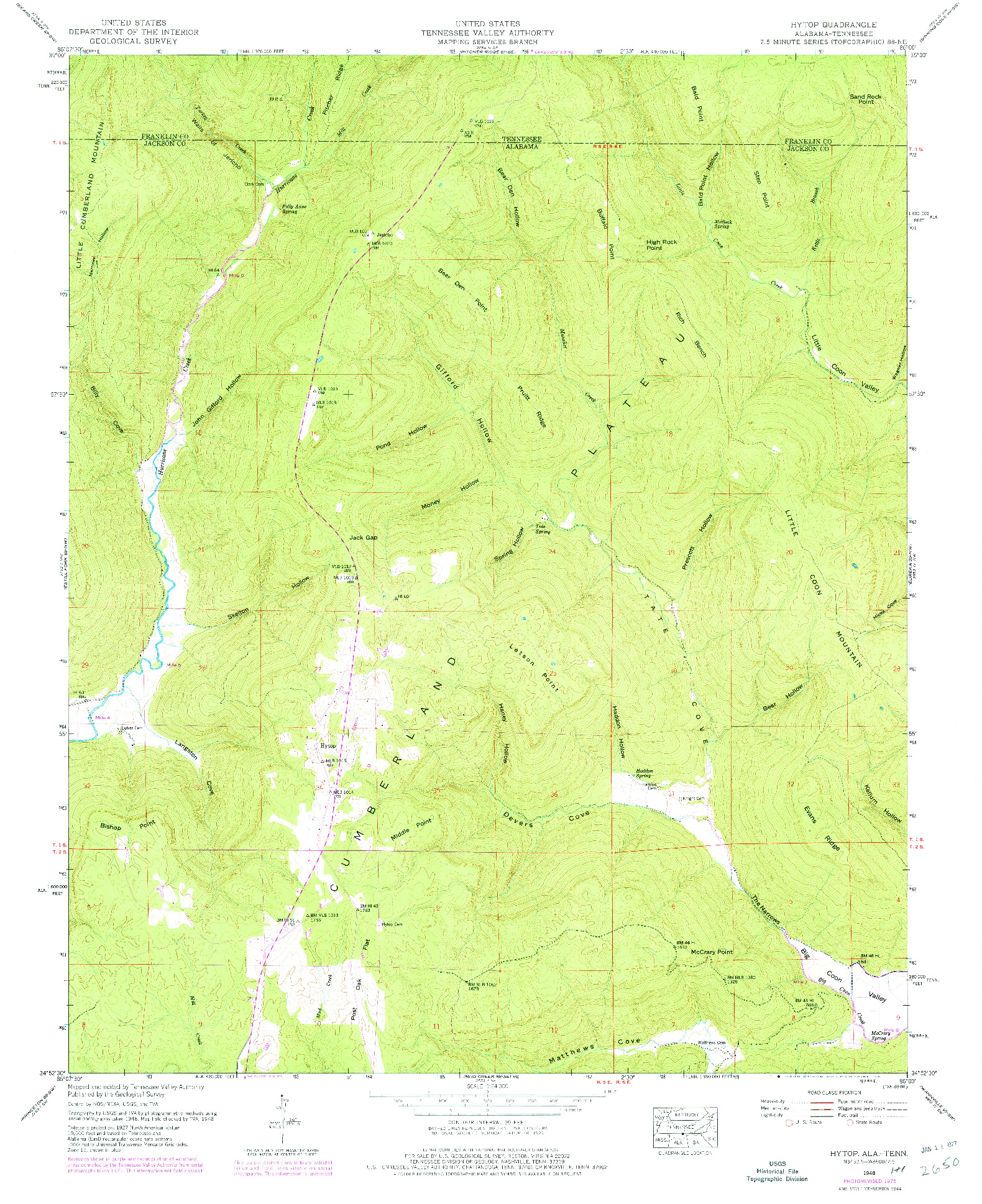 USGS 1:24000-SCALE QUADRANGLE FOR HYTOP, AL 1948