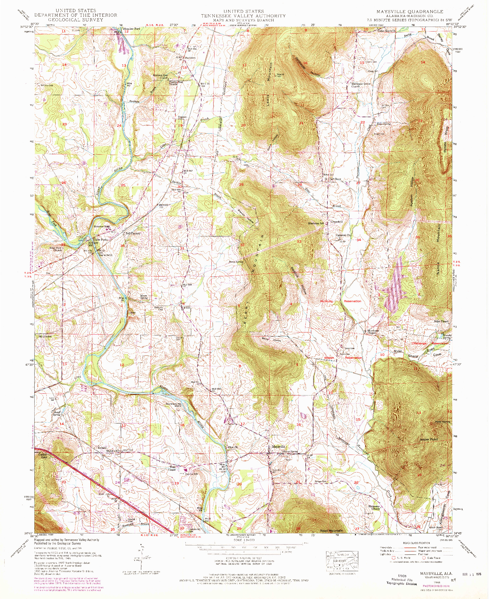 USGS 1:24000-SCALE QUADRANGLE FOR MAYSVILLE, AL 1948