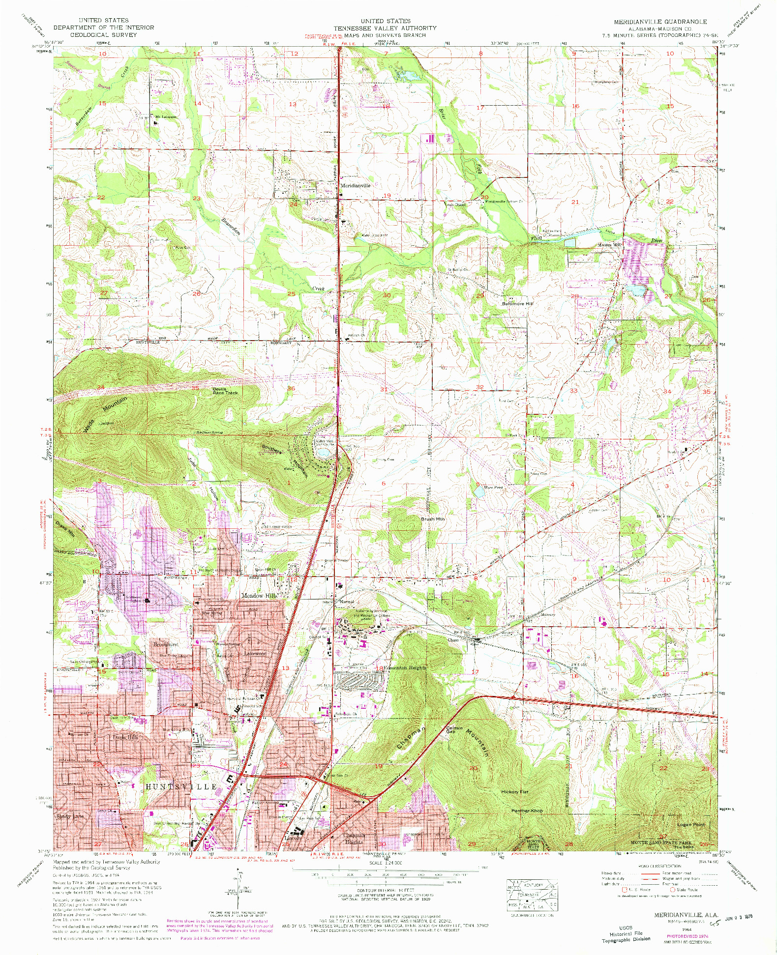 USGS 1:24000-SCALE QUADRANGLE FOR MERIDIANVILLE, AL 1964