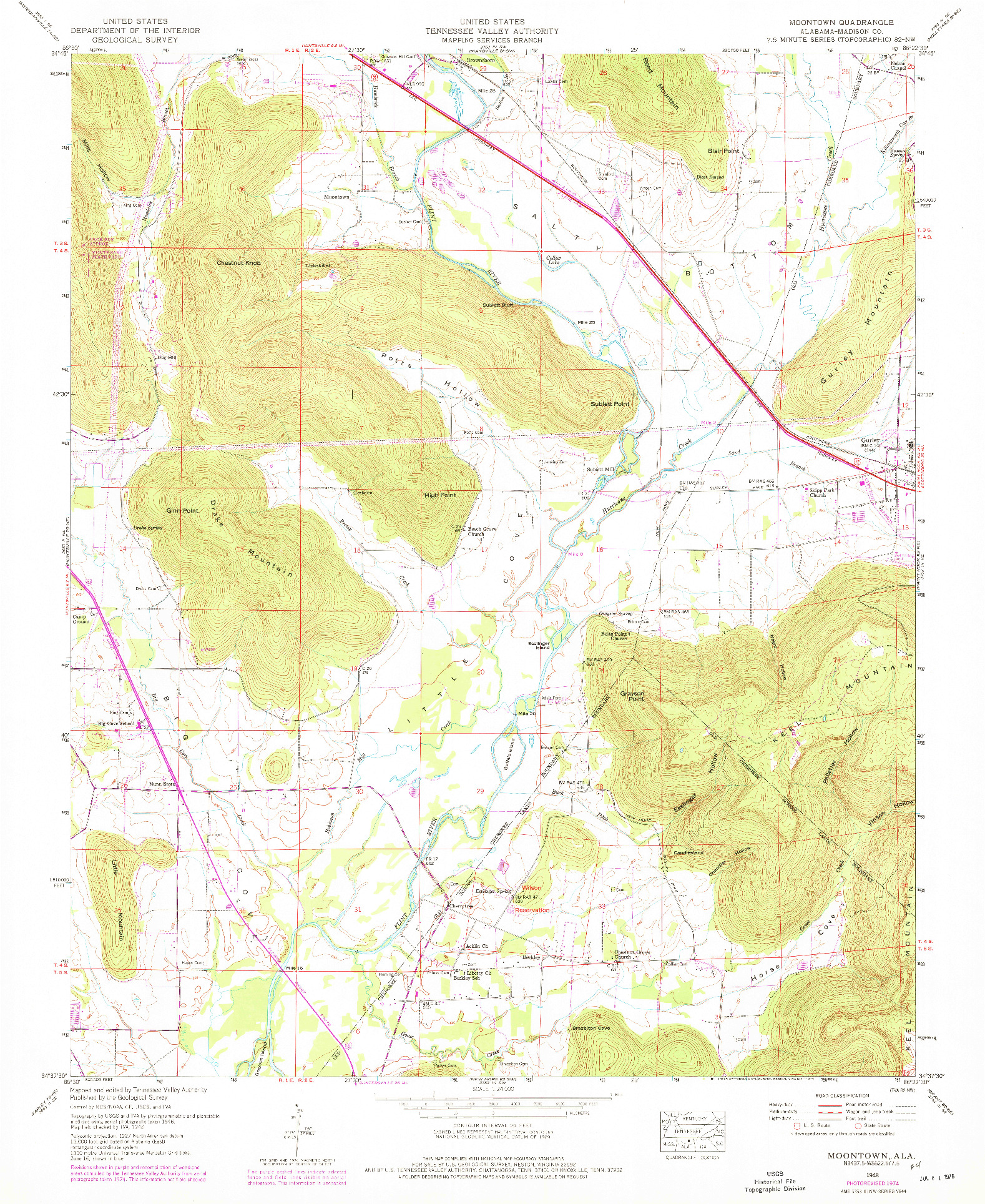 USGS 1:24000-SCALE QUADRANGLE FOR MOONTOWN, AL 1948