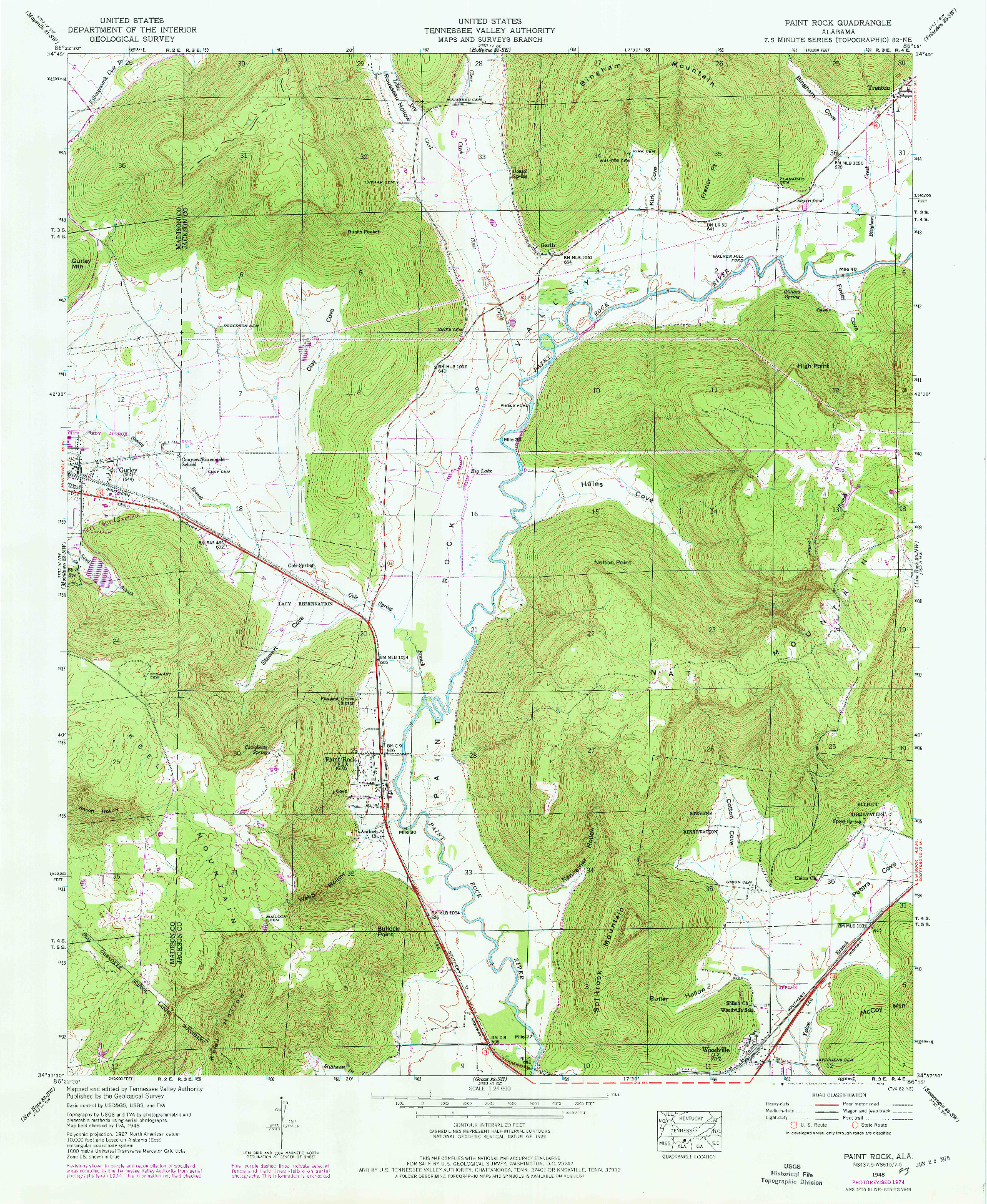 USGS 1:24000-SCALE QUADRANGLE FOR PAINT ROCK, AL 1948