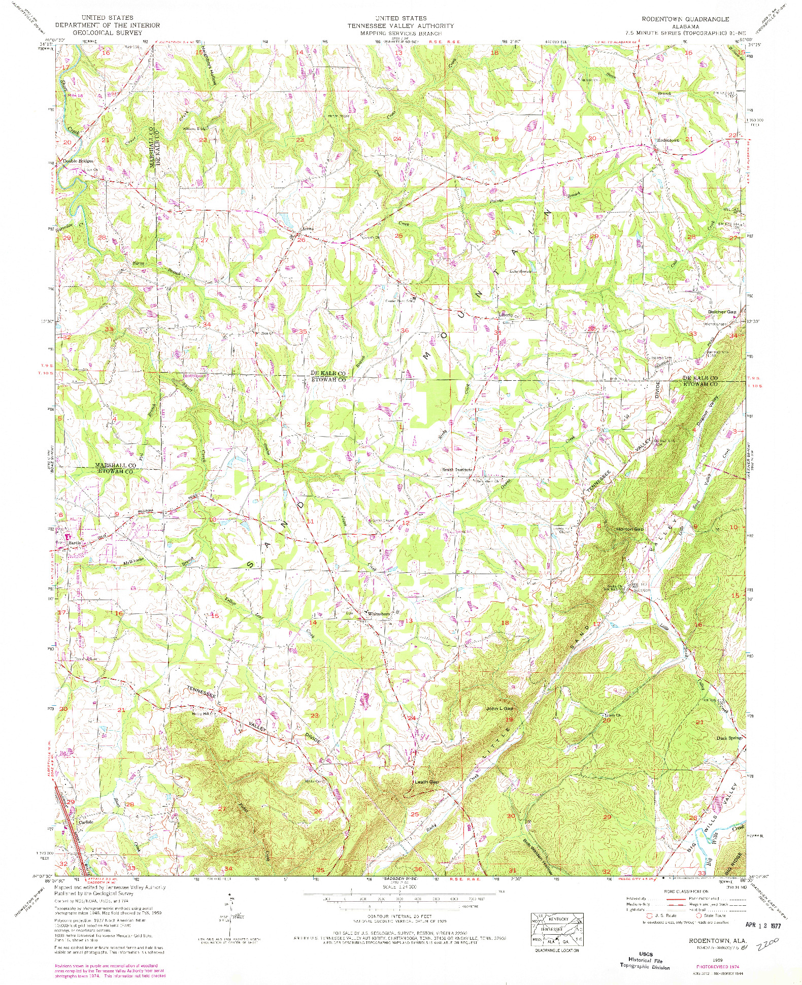 USGS 1:24000-SCALE QUADRANGLE FOR RODENTOWN, AL 1959